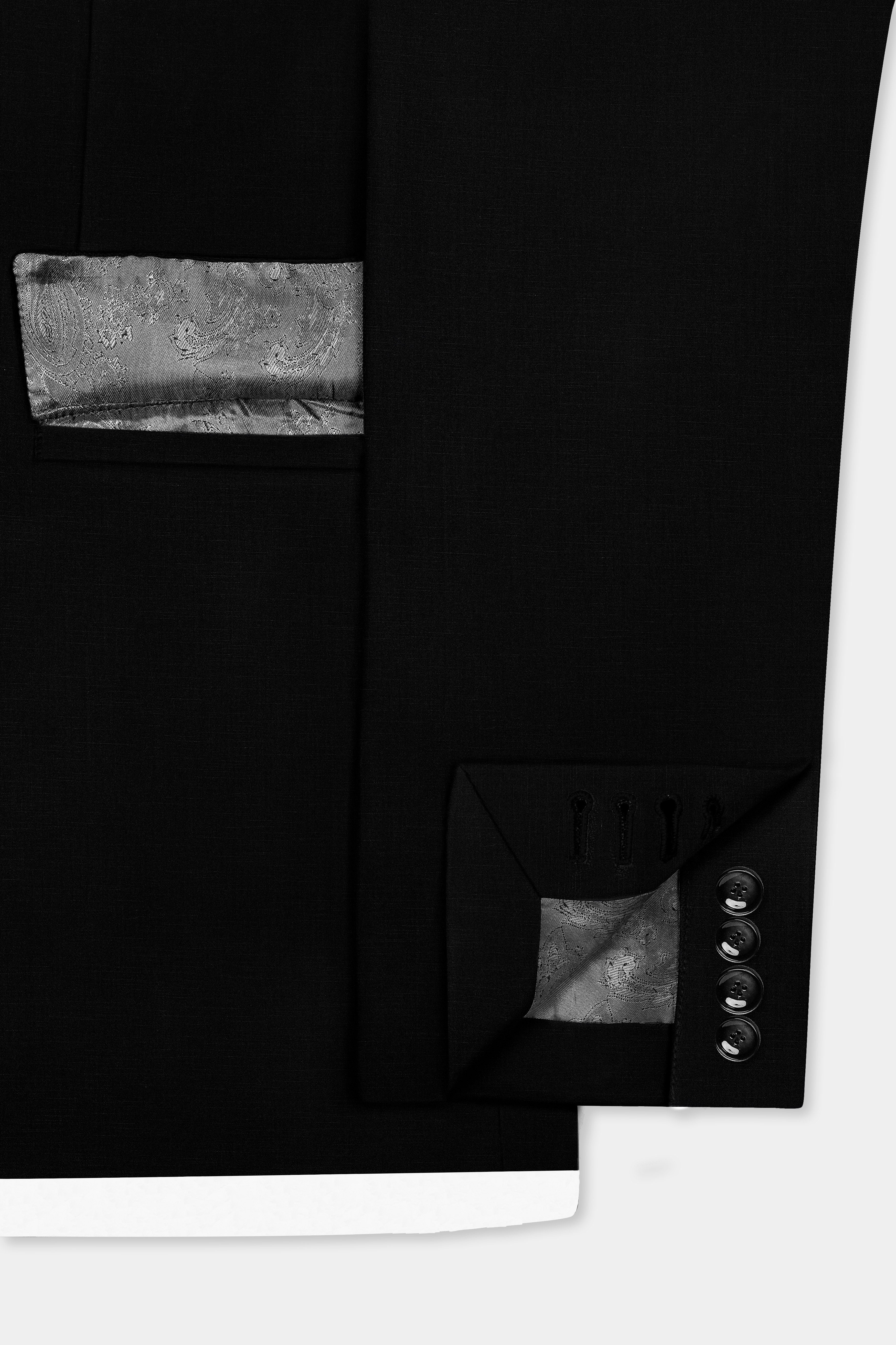 Jade Black Stretchable Subtle Sheen with White Border Patterned Suit