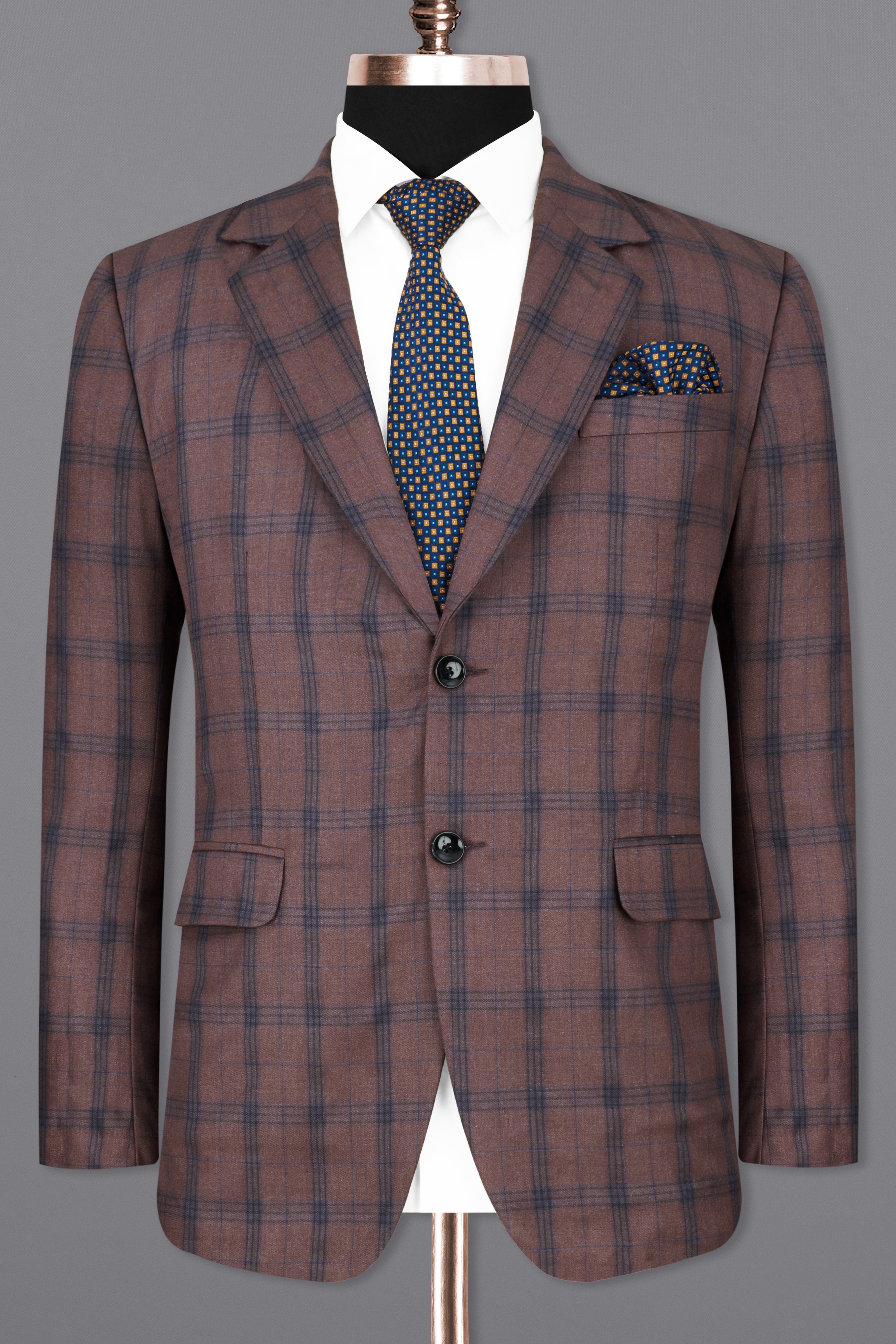 Taupe Brown Plaid Single Breasted Suit