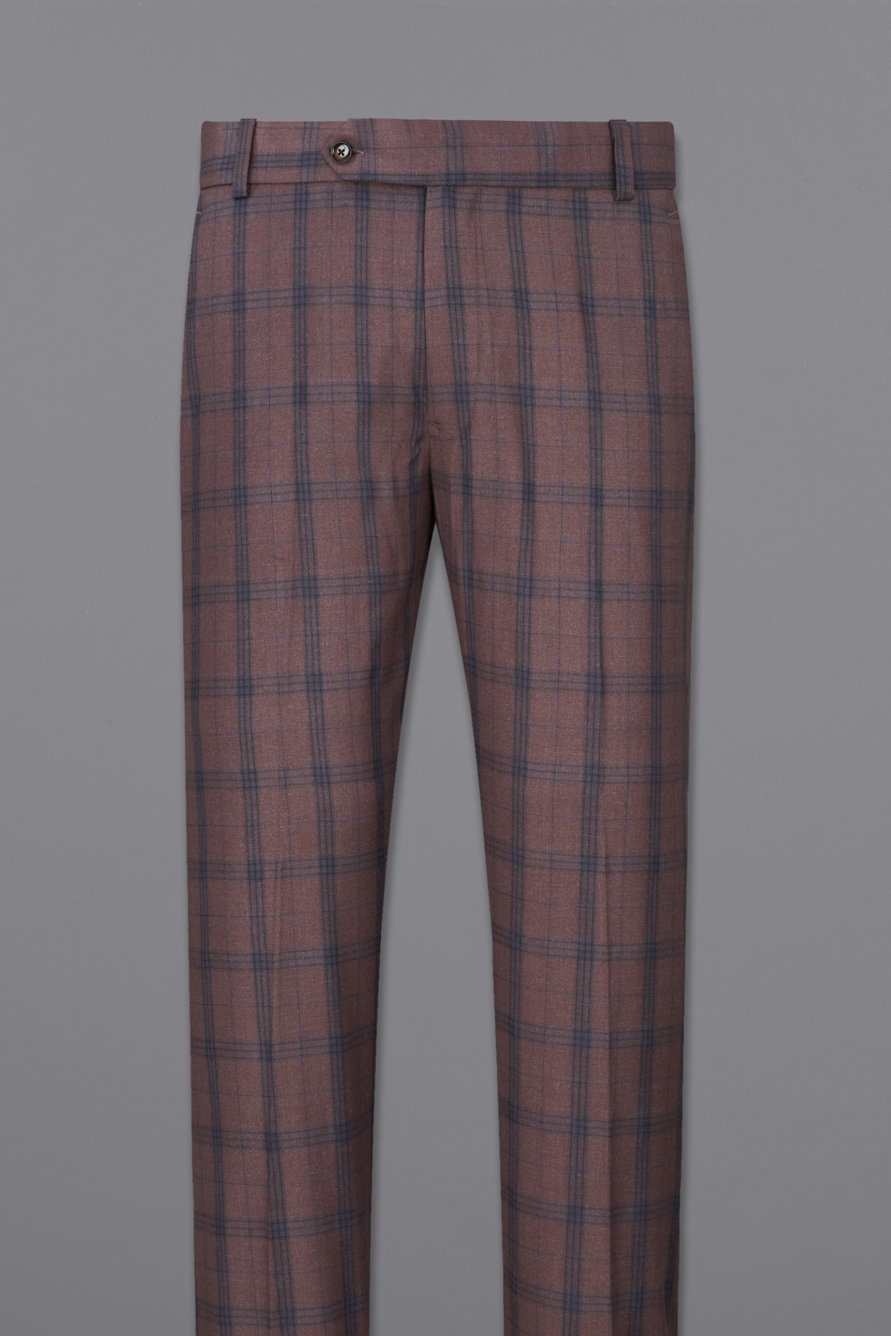 Taupe Brown Plaid Single Breasted Suit