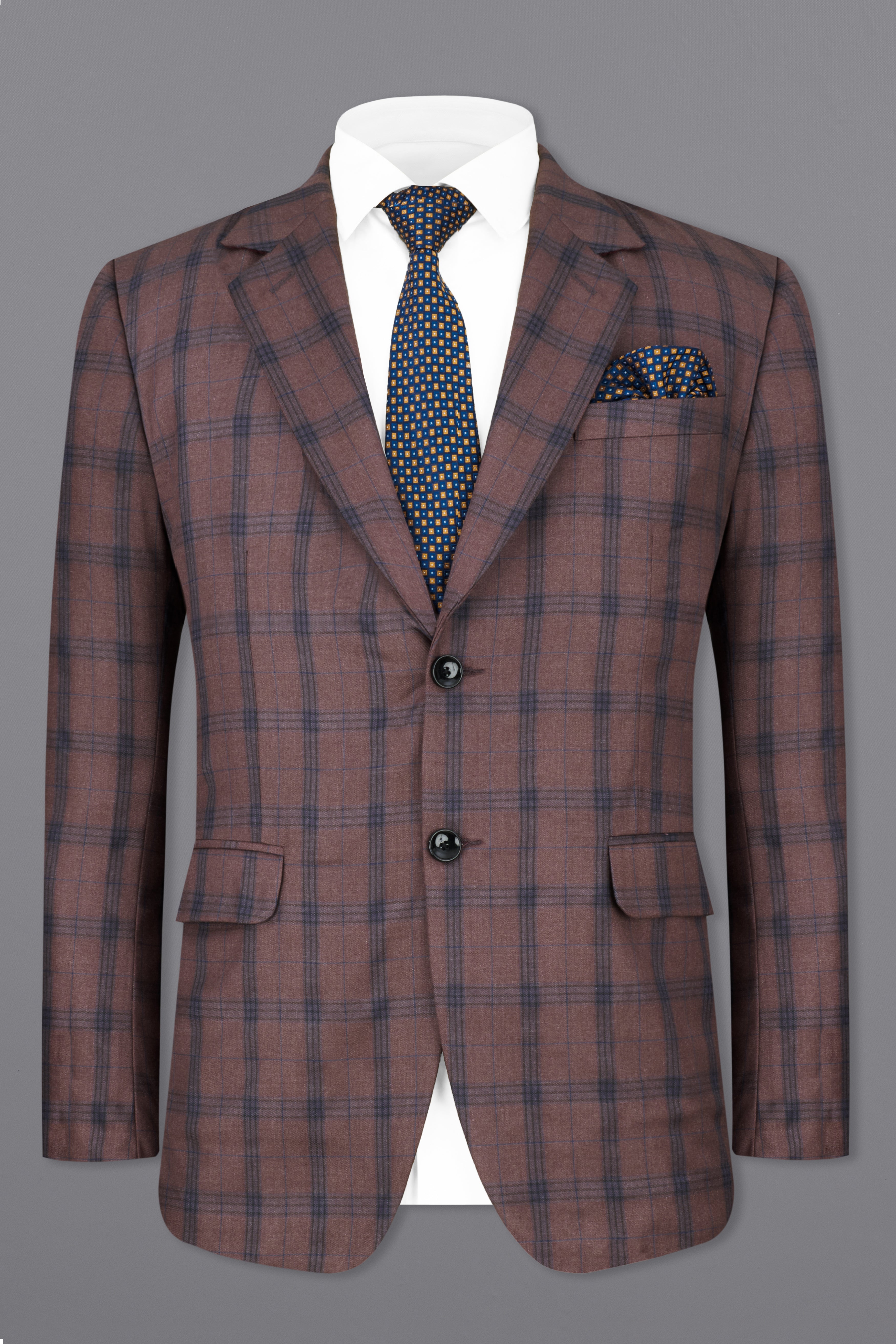 Taupe Brown Plaid Single Breasted Suit