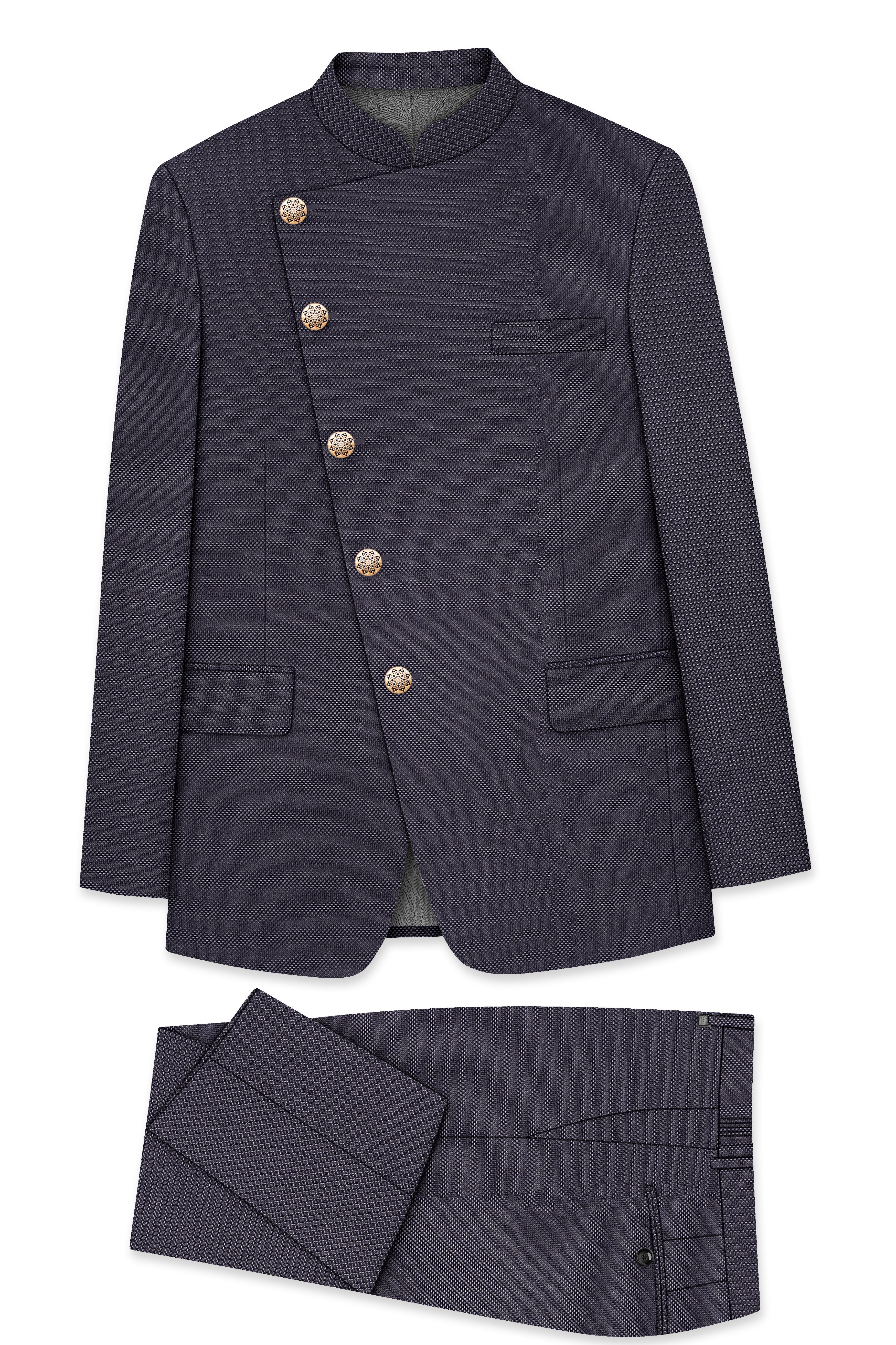 Fuscous Gray Cross Placket Bandhgala Suit