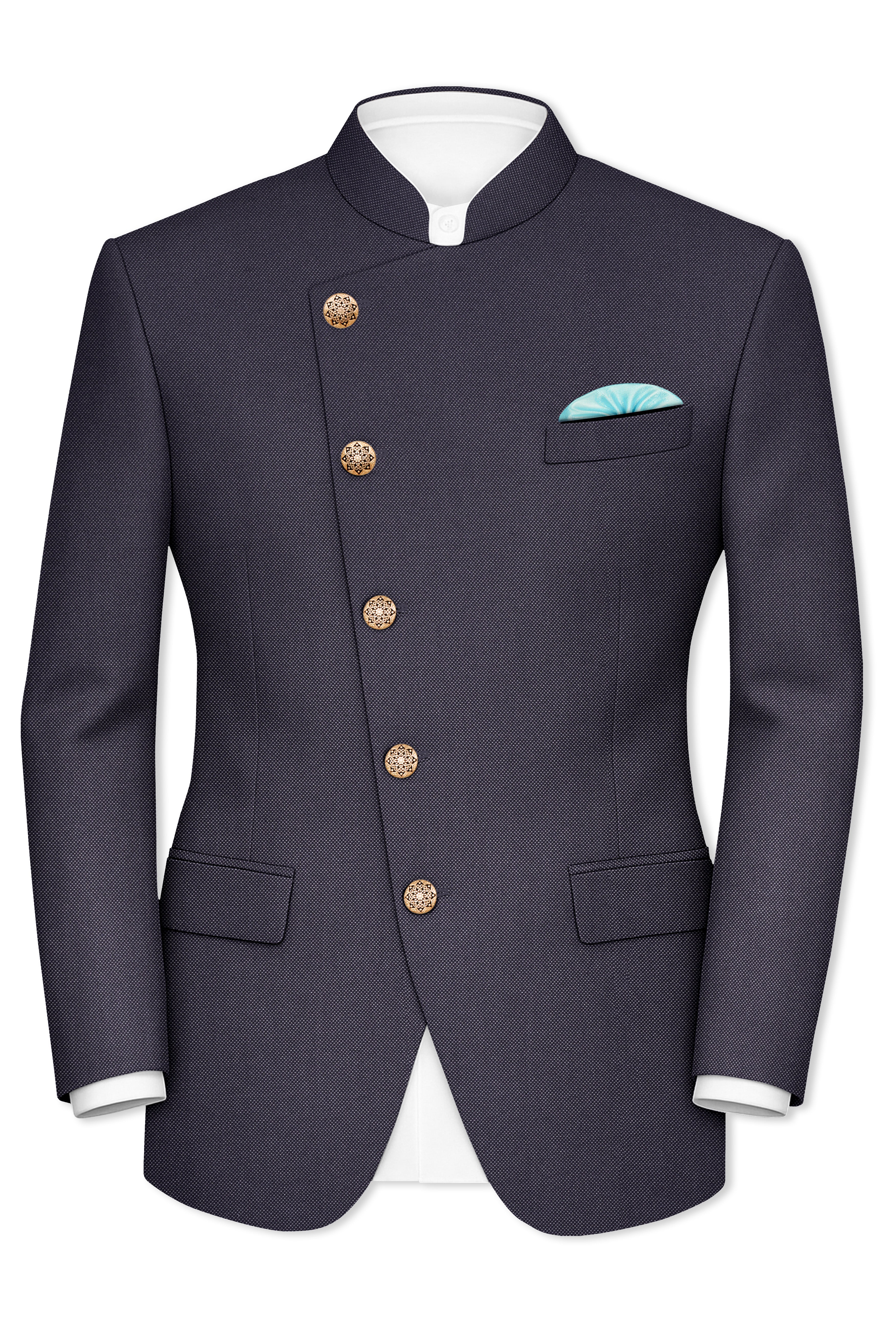 Fuscous Gray Cross Placket Bandhgala Suit