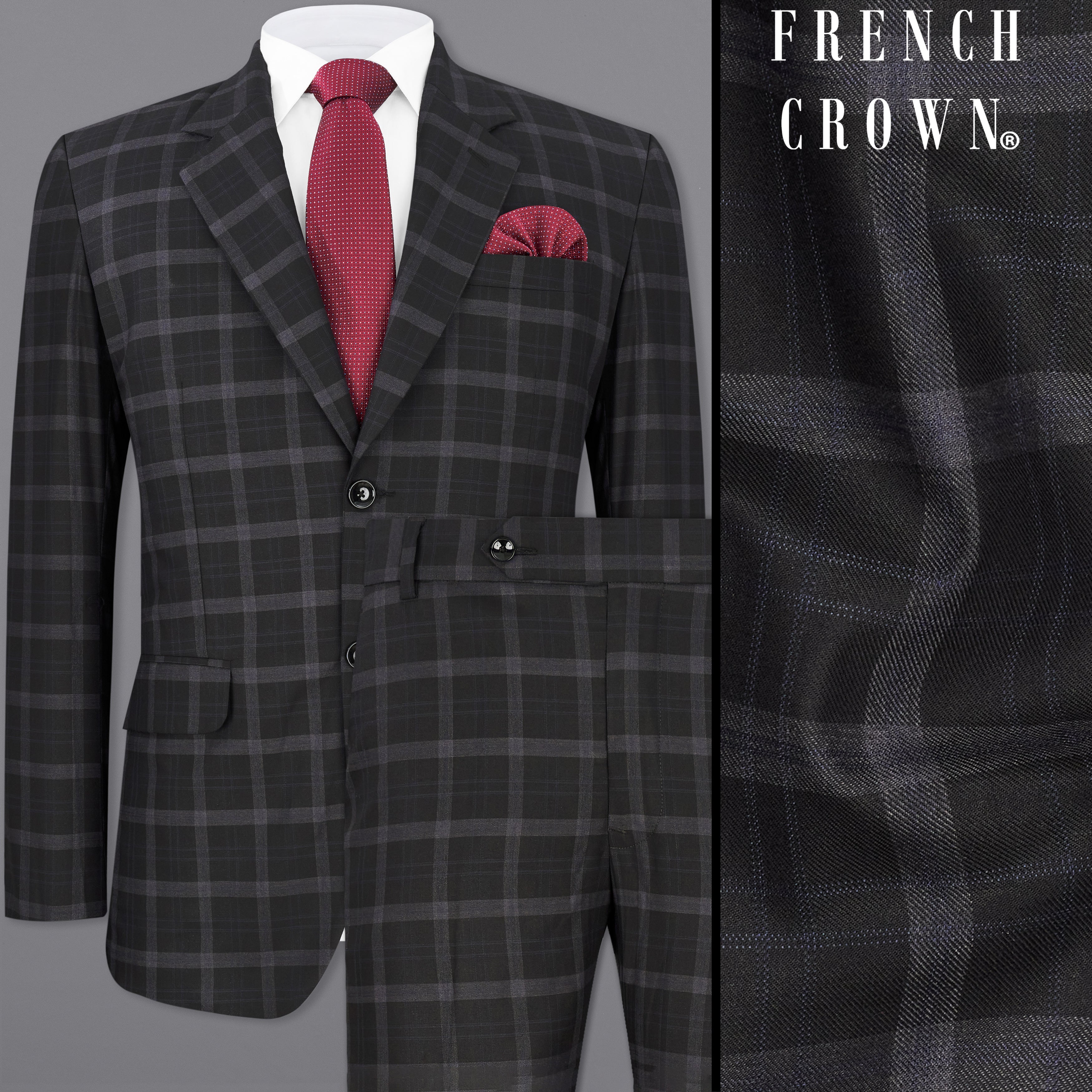 Bleached Cedar Black Plaid Single Breasted Suit