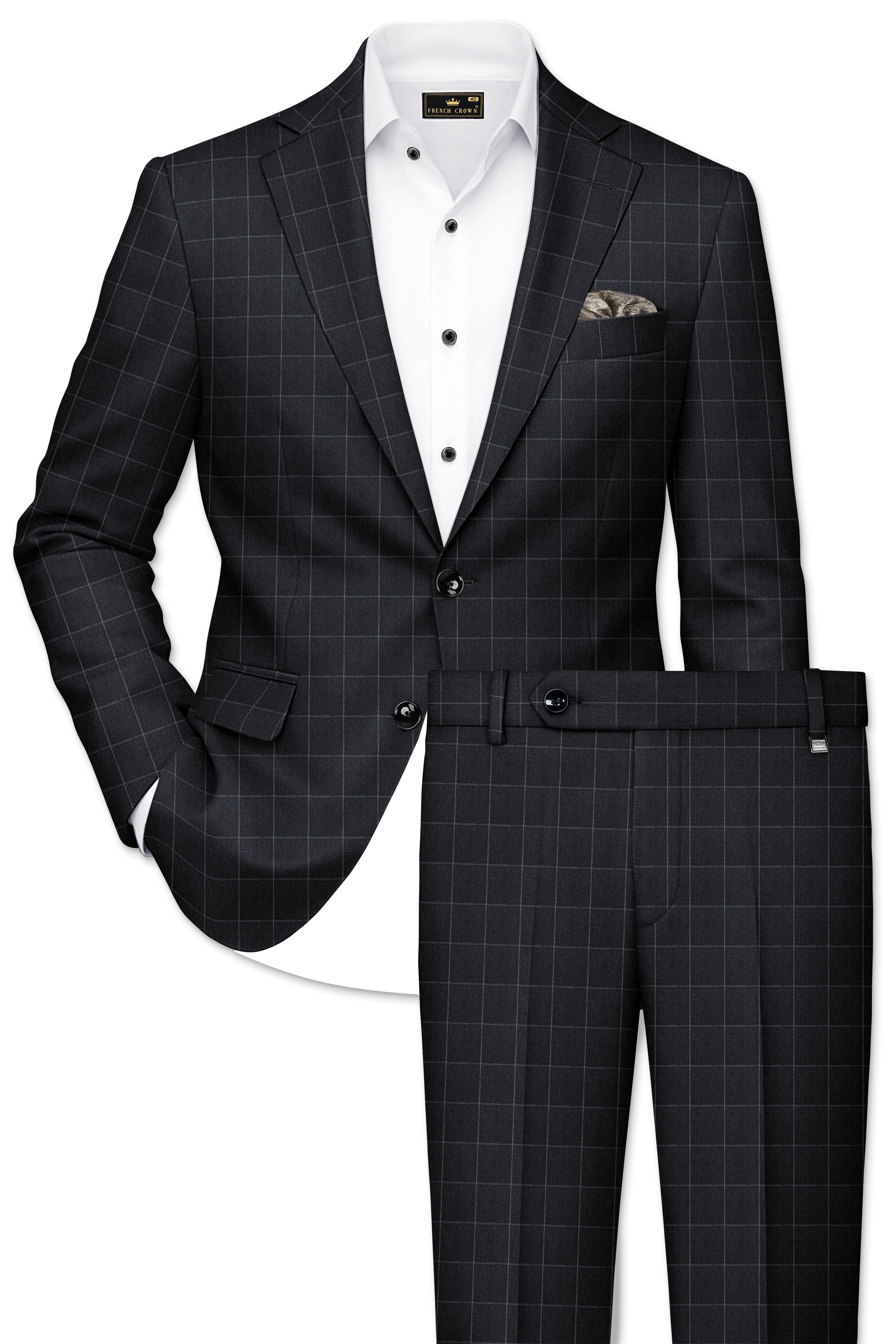 Charcoal Gray Windowpane Single Breasted Suit
