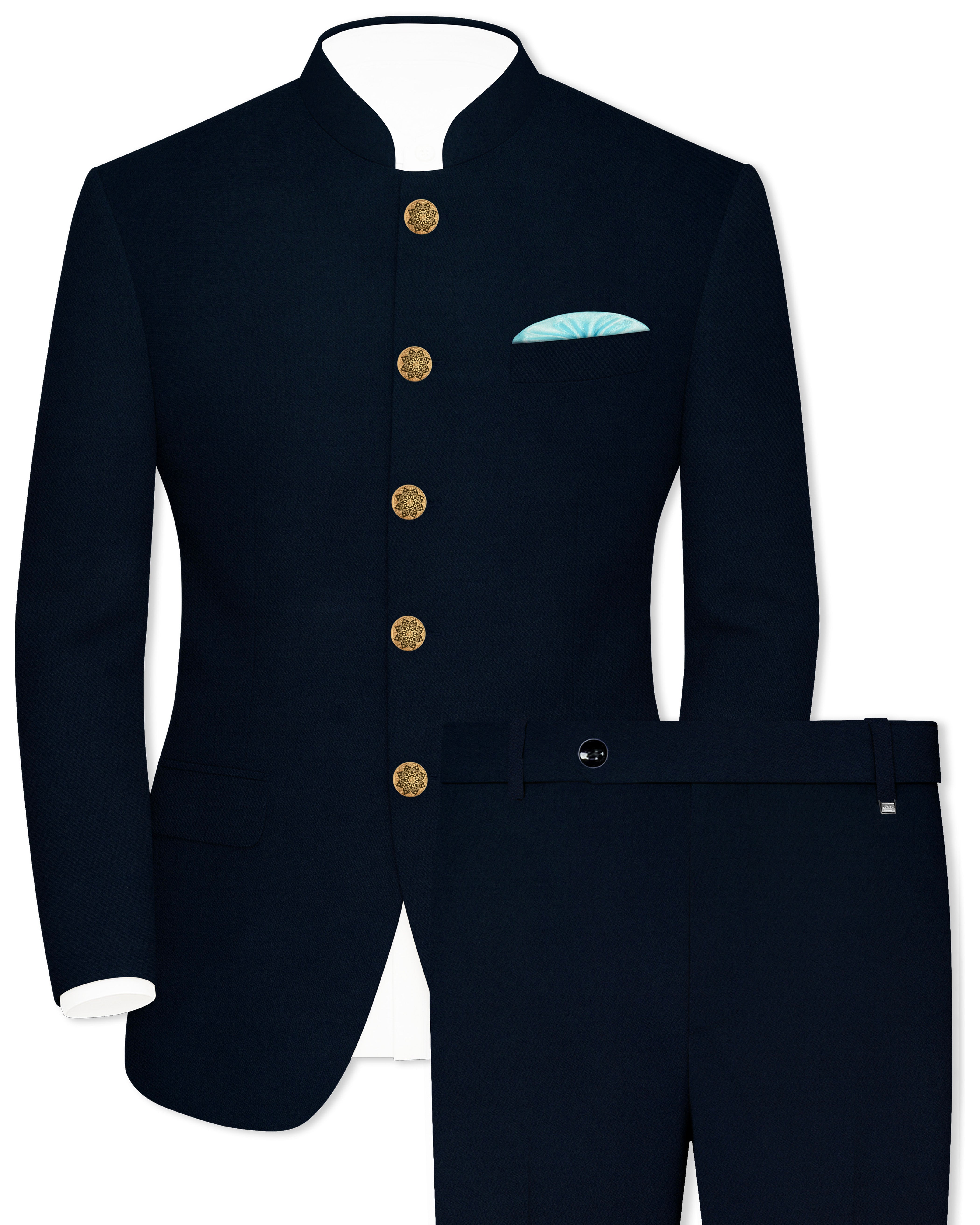 Baltic Sea Blue Premium Cotton Bandhgala Suit