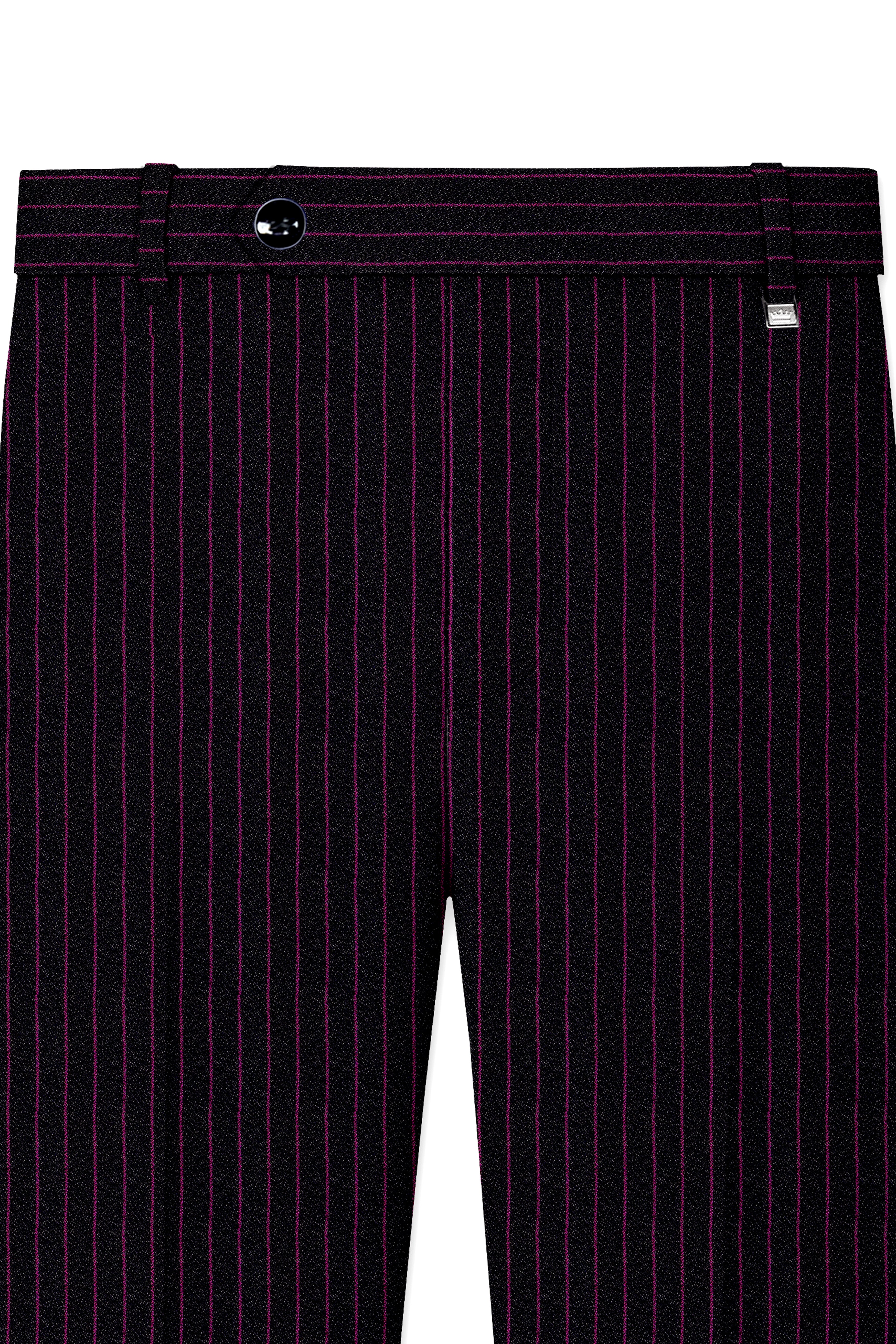 Zeus Black with Dark Mauve Pink Striped Cross Placket Bandhgala Suit