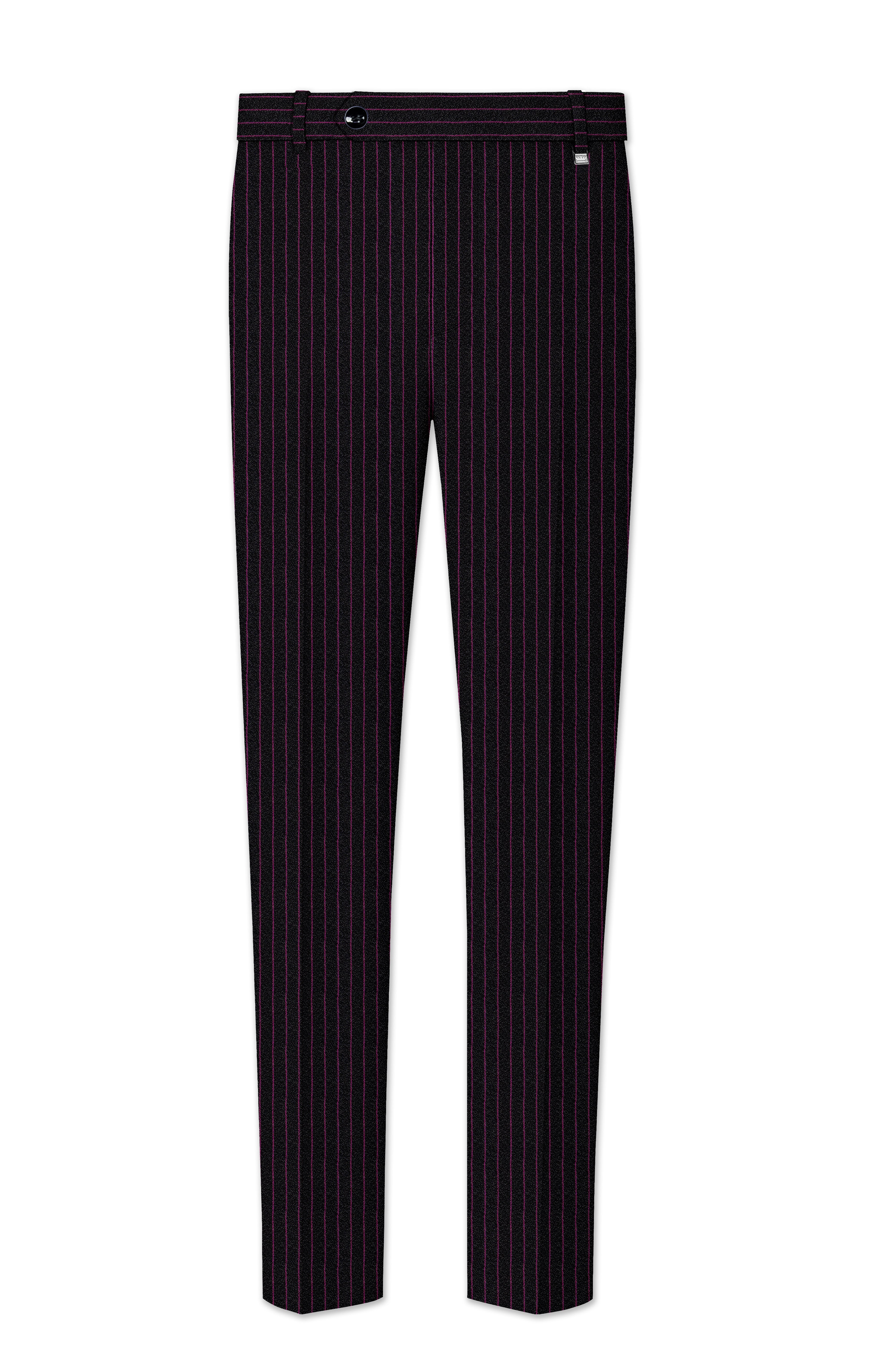 Zeus Black with Dark Mauve Pink Striped Cross Placket Bandhgala Suit