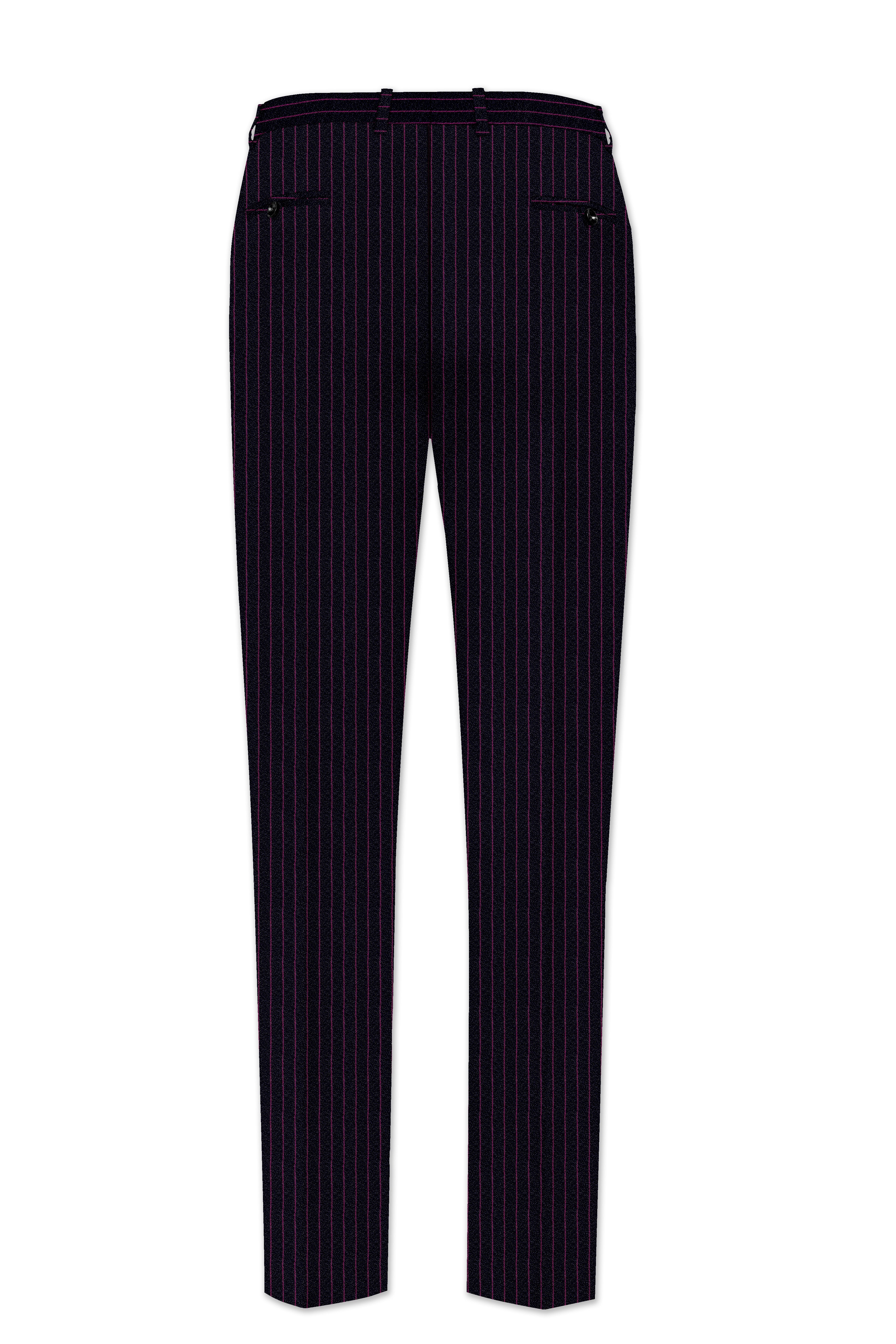 Zeus Black with Dark Mauve Pink Striped Cross Placket Bandhgala Suit