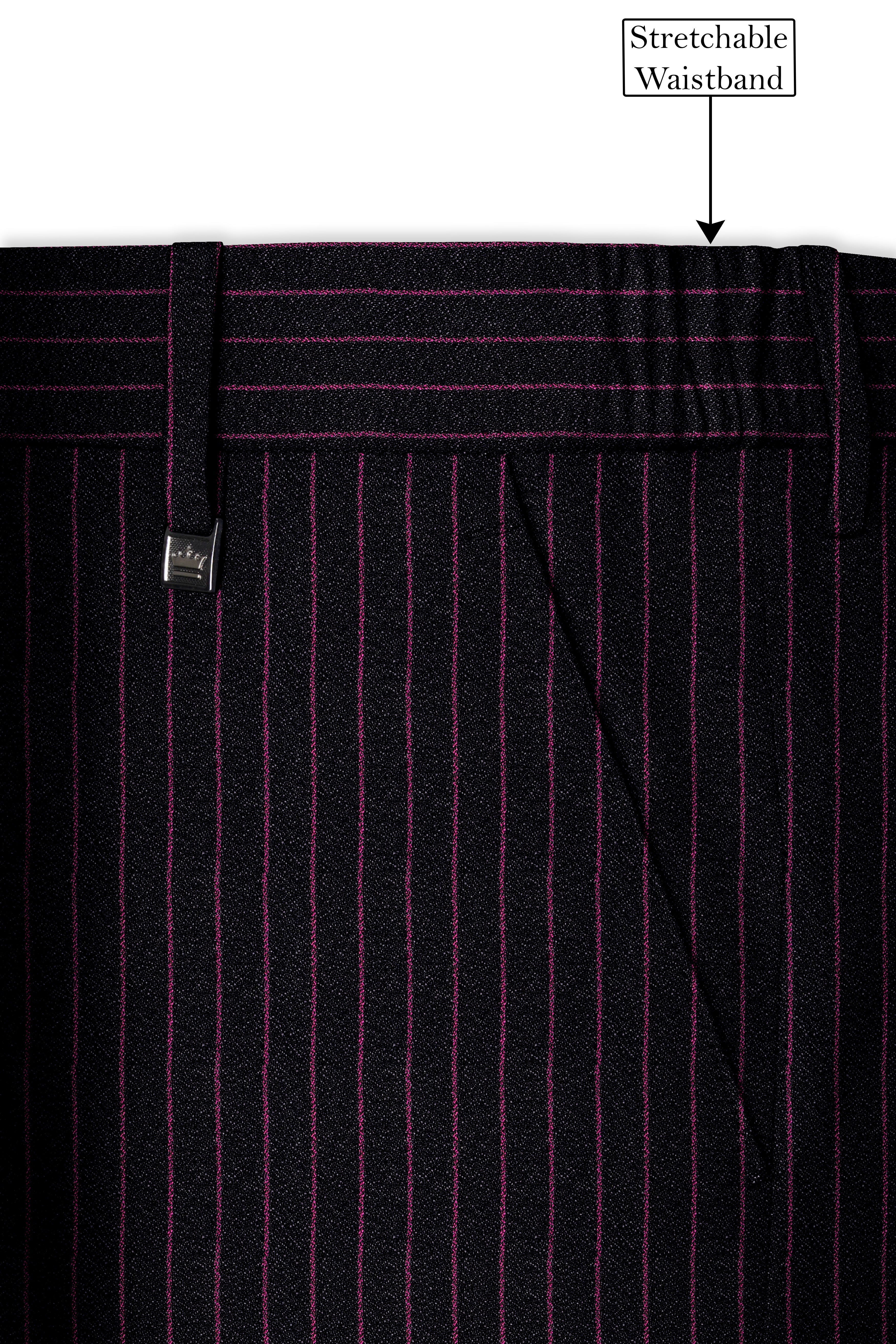 Zeus Black with Dark Mauve Pink Striped Cross Placket Bandhgala Suit