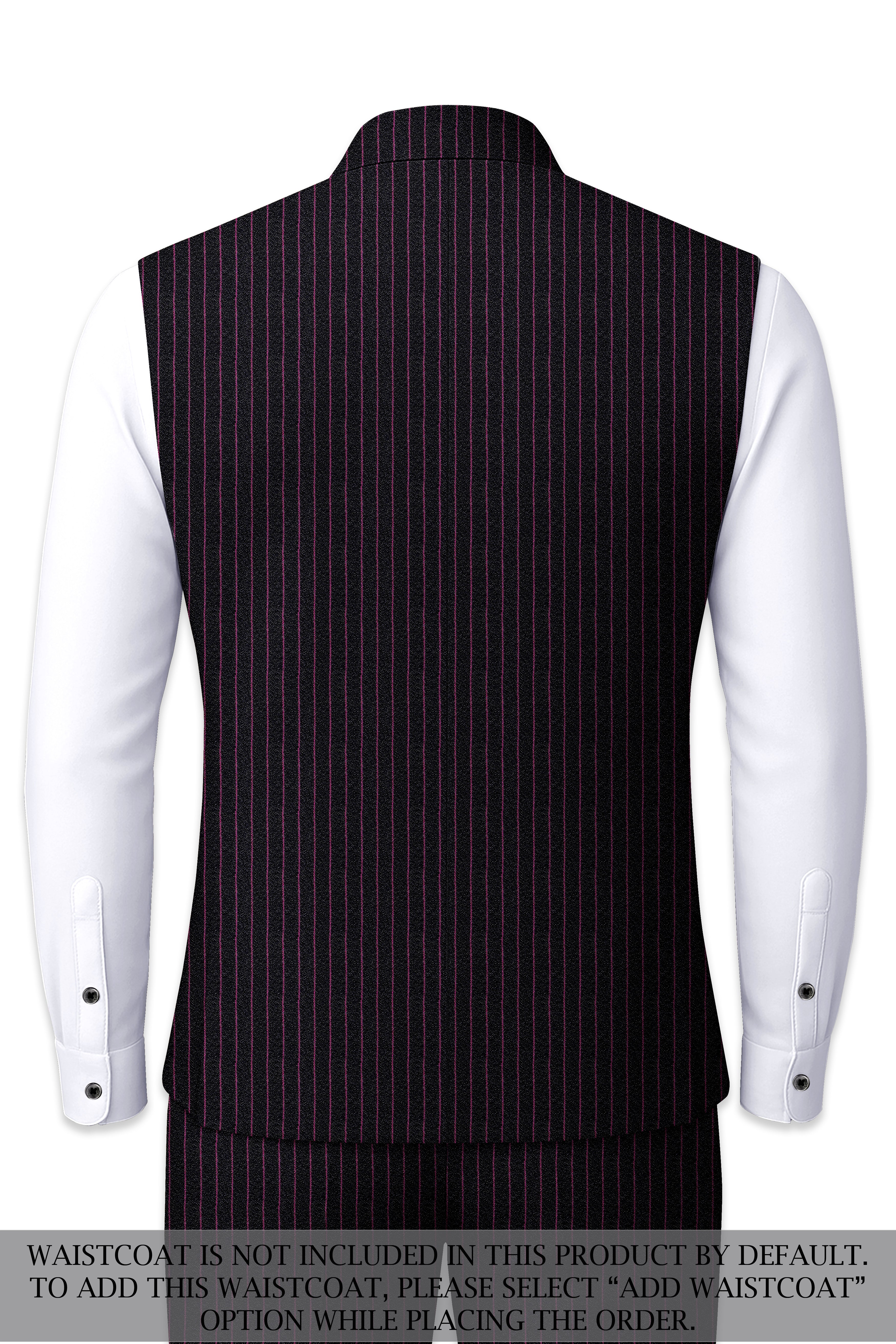 Zeus Black with Dark Mauve Pink Striped Cross Placket Bandhgala Suit
