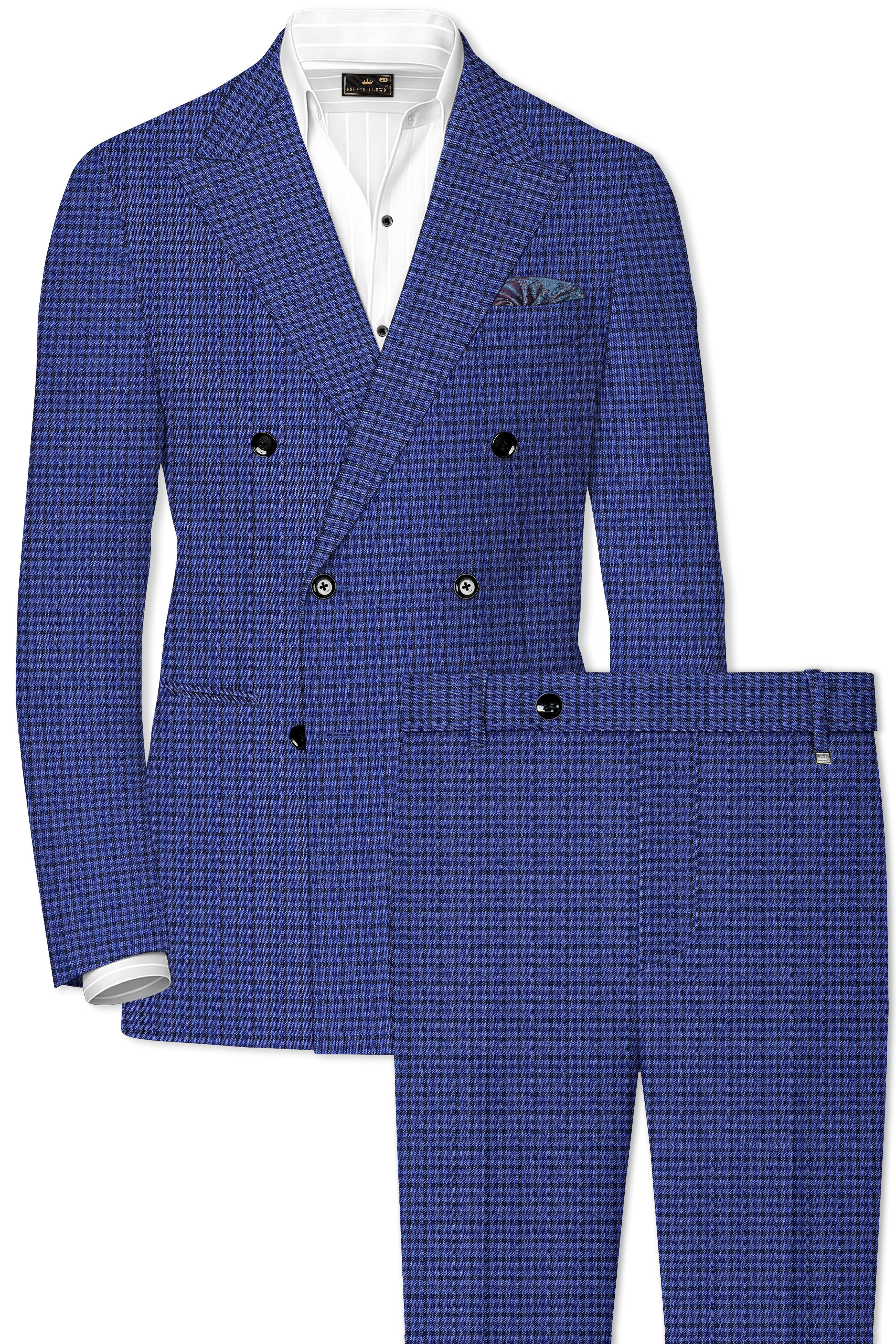 Victoria Blue Gingham Checkered Double Breasted Suit