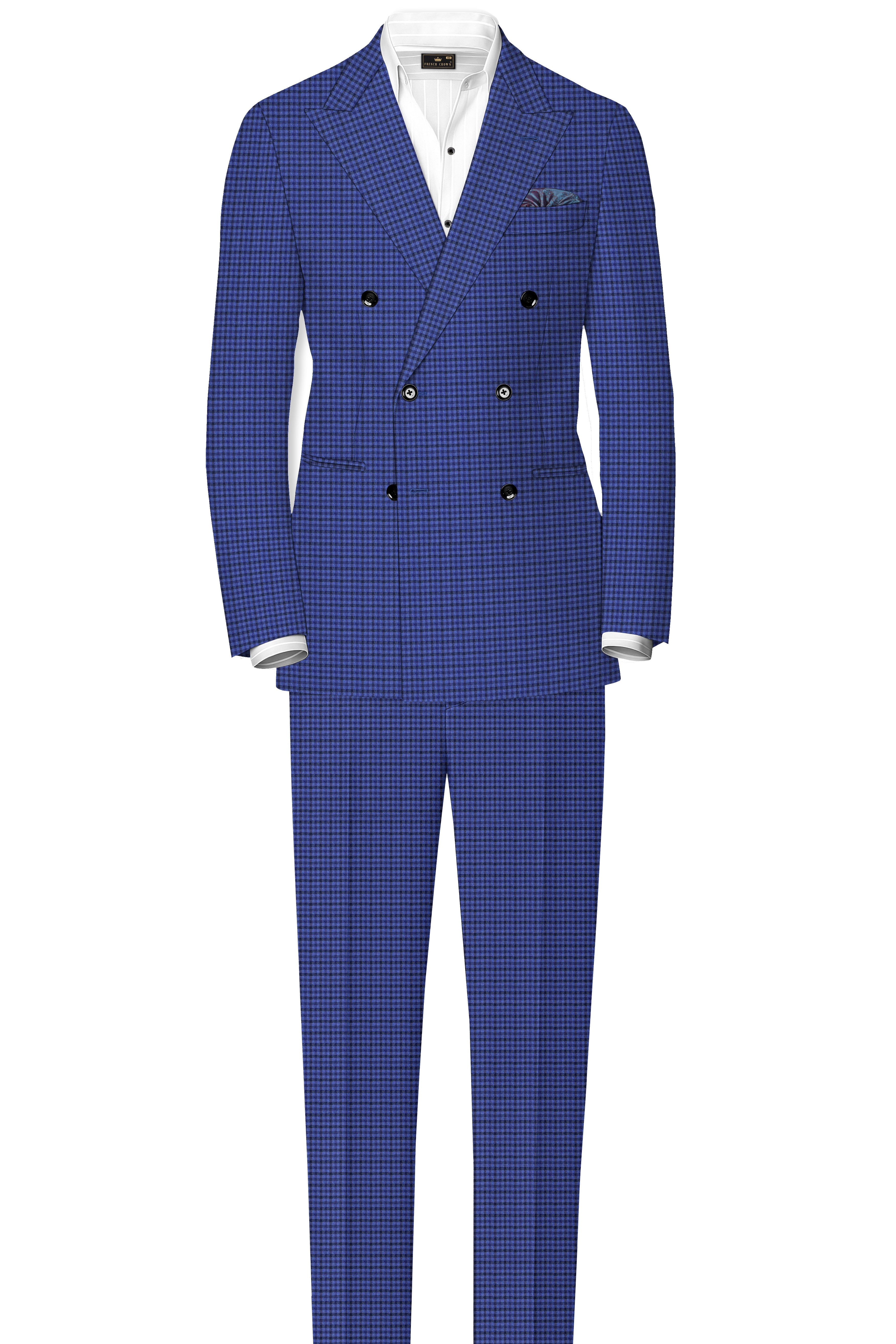 Victoria Blue Gingham Checkered Double Breasted Suit