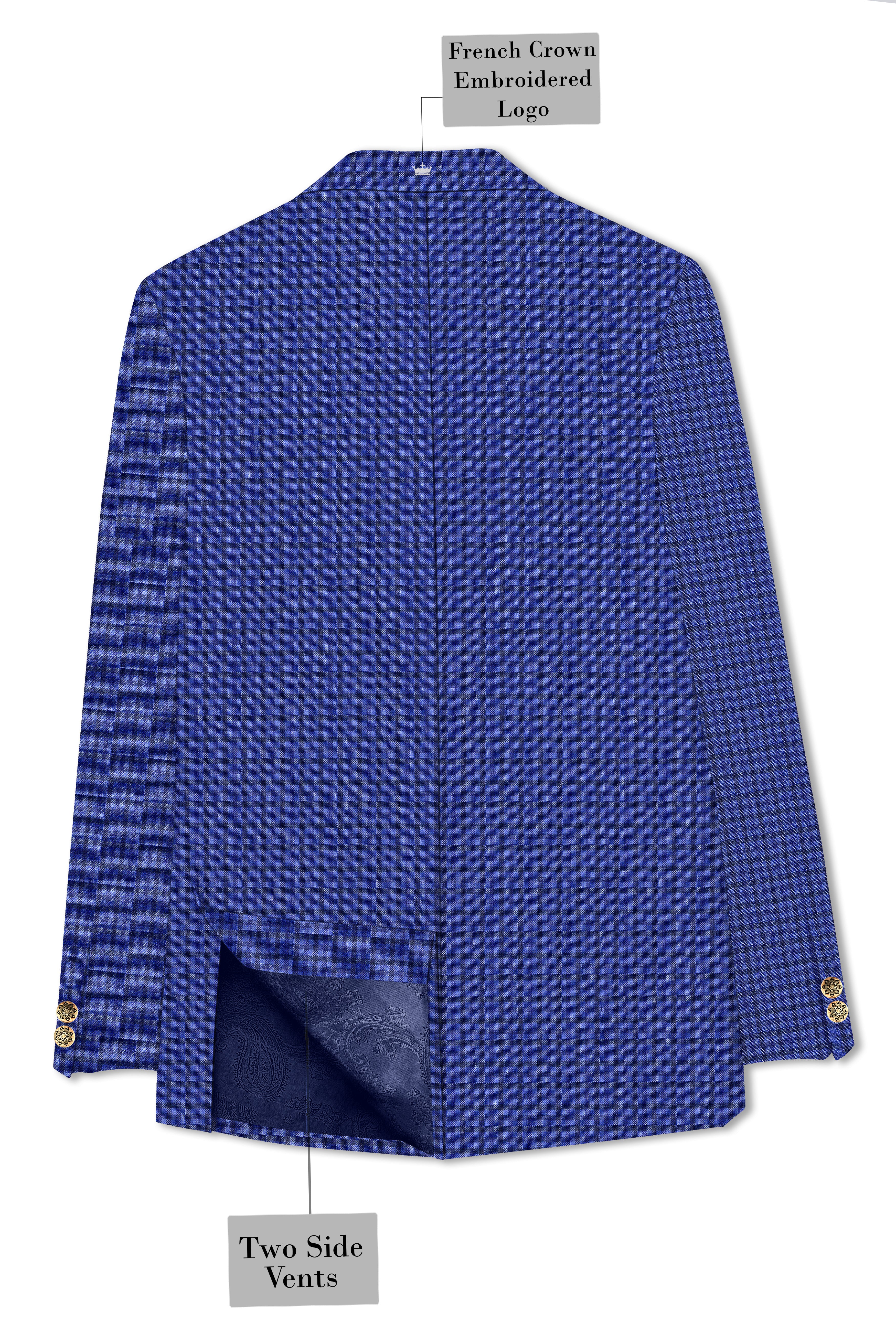 Victoria Blue Gingham Checkered Bandhgala Suit