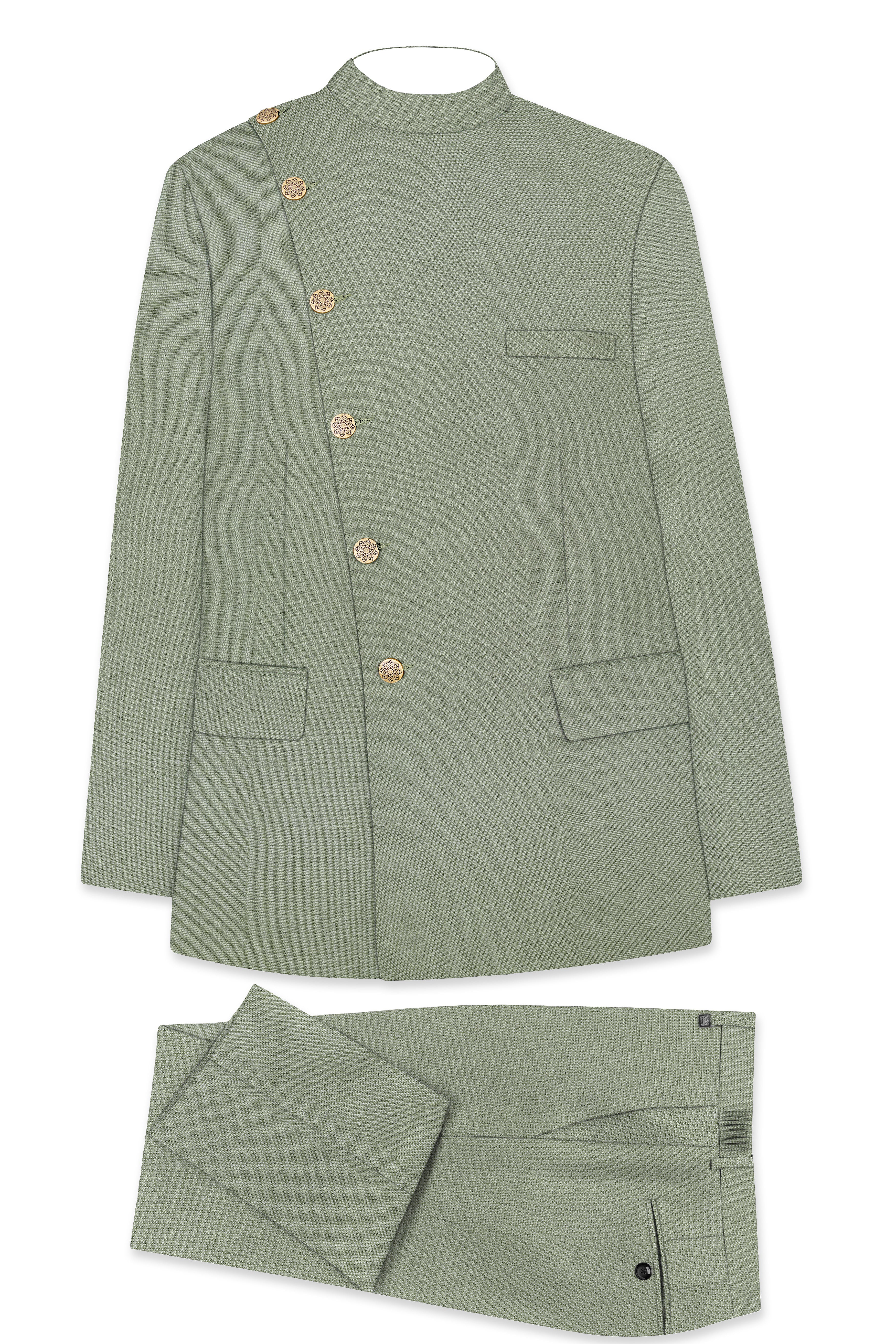 Sandstone Green Cross Placket Bandhgala Suit
