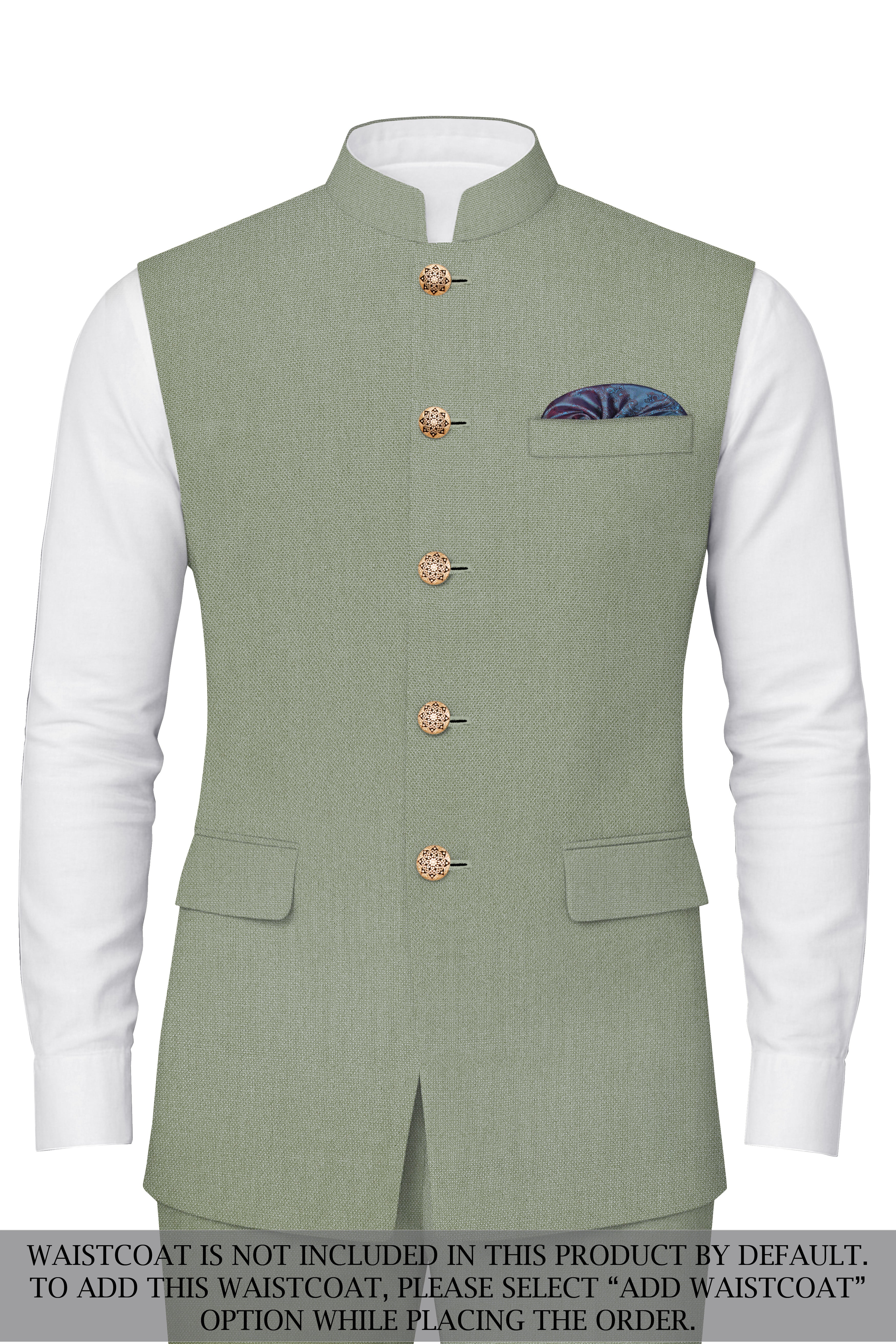 Sandstone Green Cross Placket Bandhgala Suit