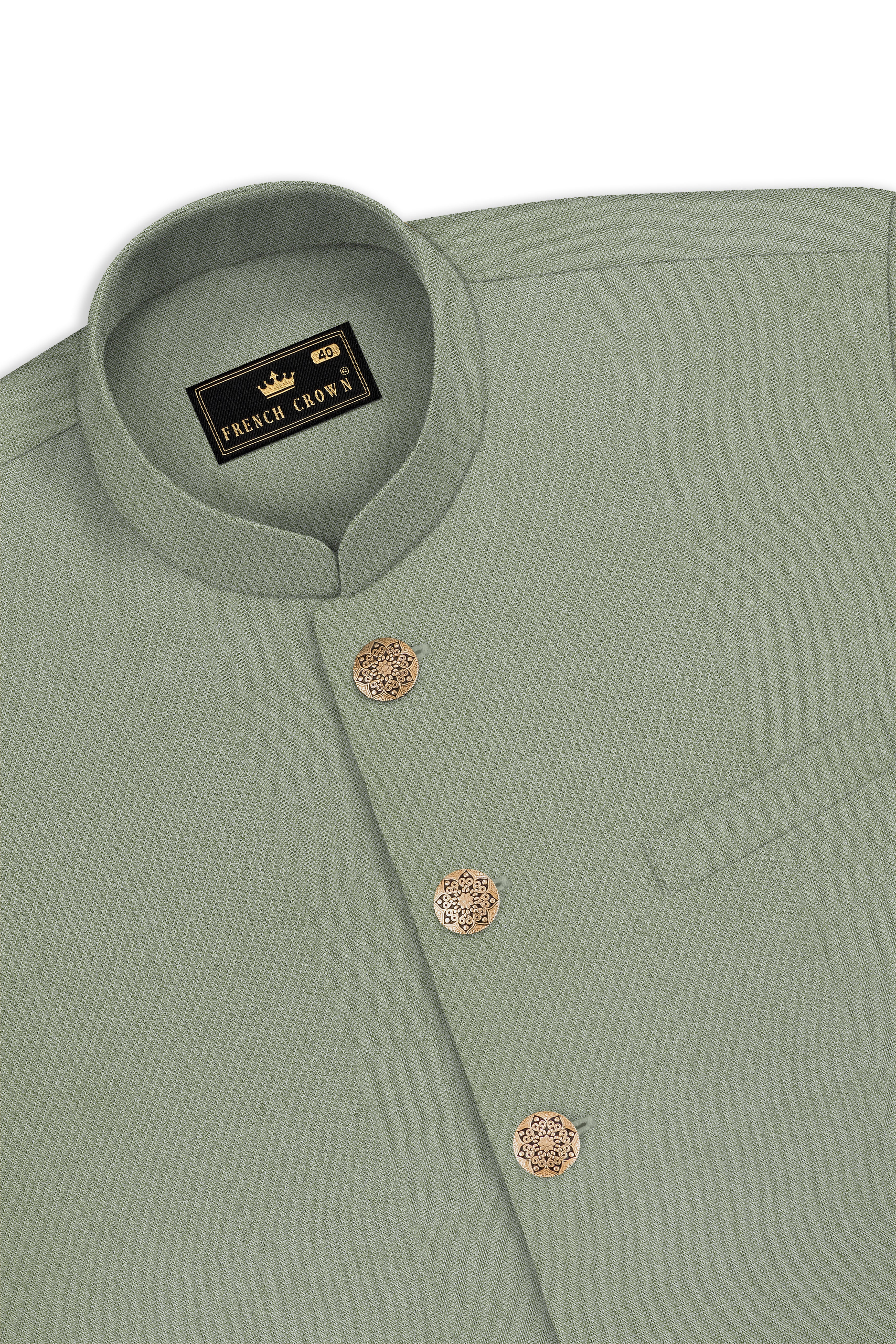 Sandstone Green Cross Placket Bandhgala Suit