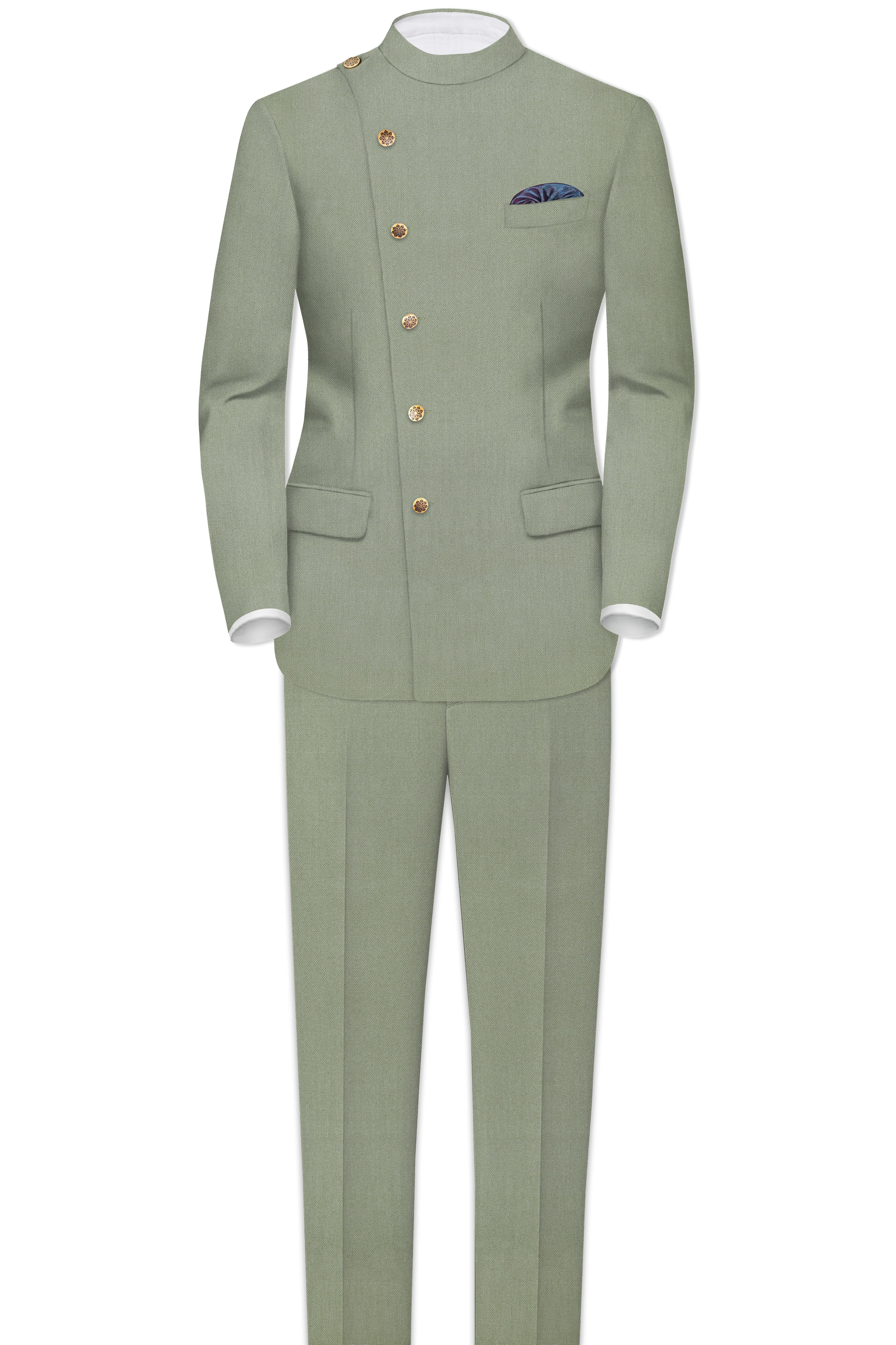 Sandstone Green Cross Placket Bandhgala Suit