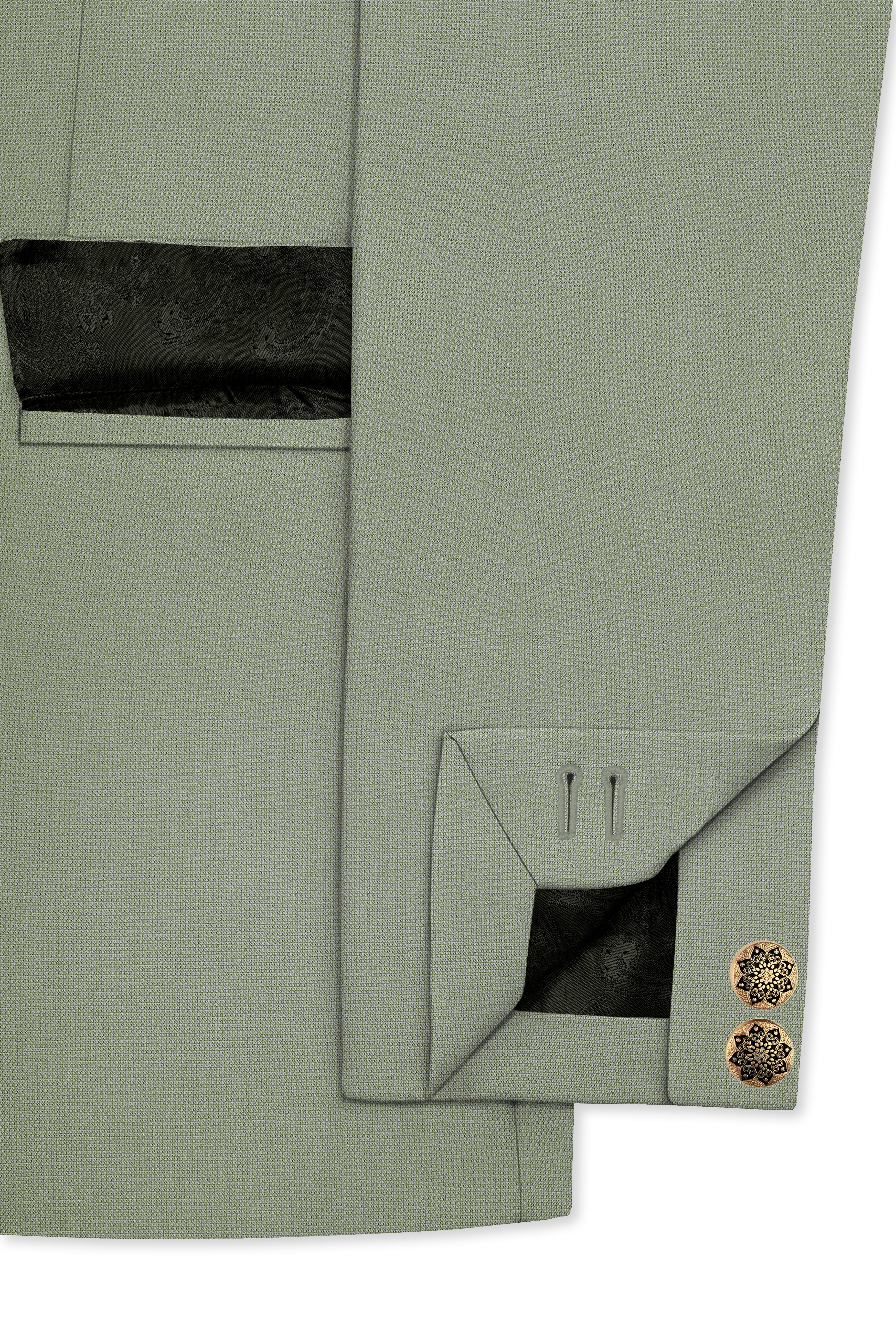 Sandstone Green Cross Placket Bandhgala Suit