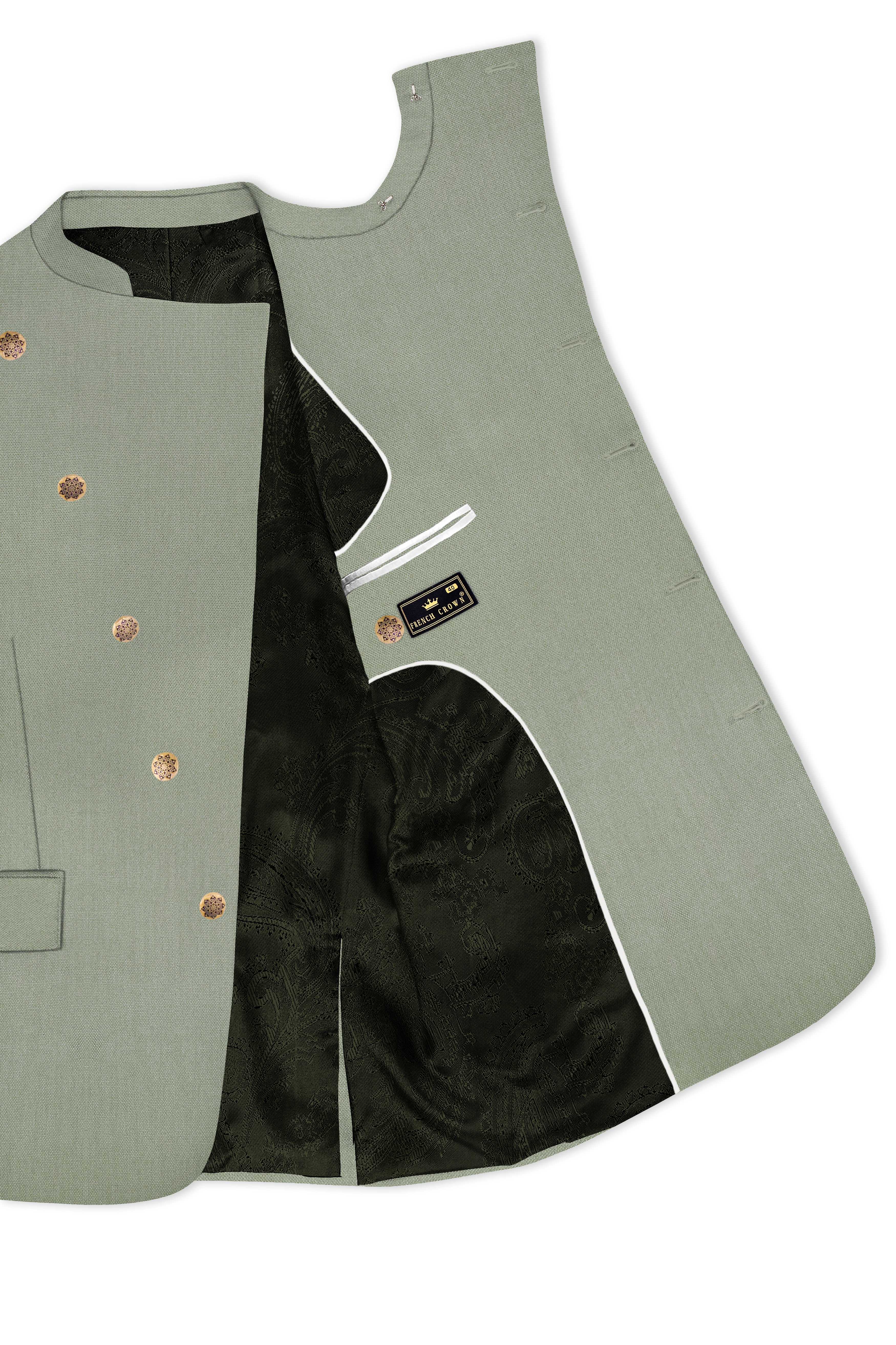 Sandstone Green Cross Placket Bandhgala Suit