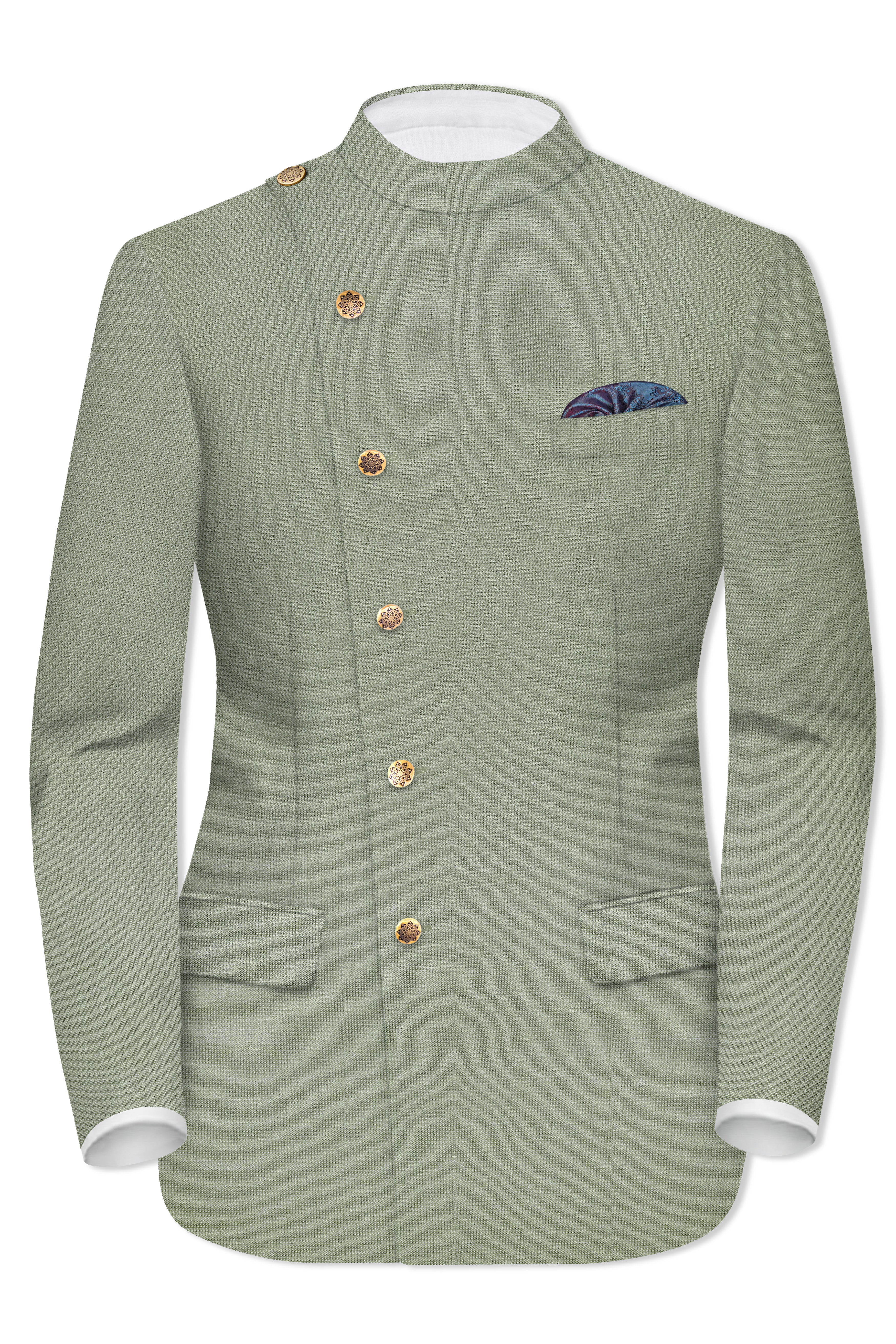 Sandstone Green Cross Placket Bandhgala Suit