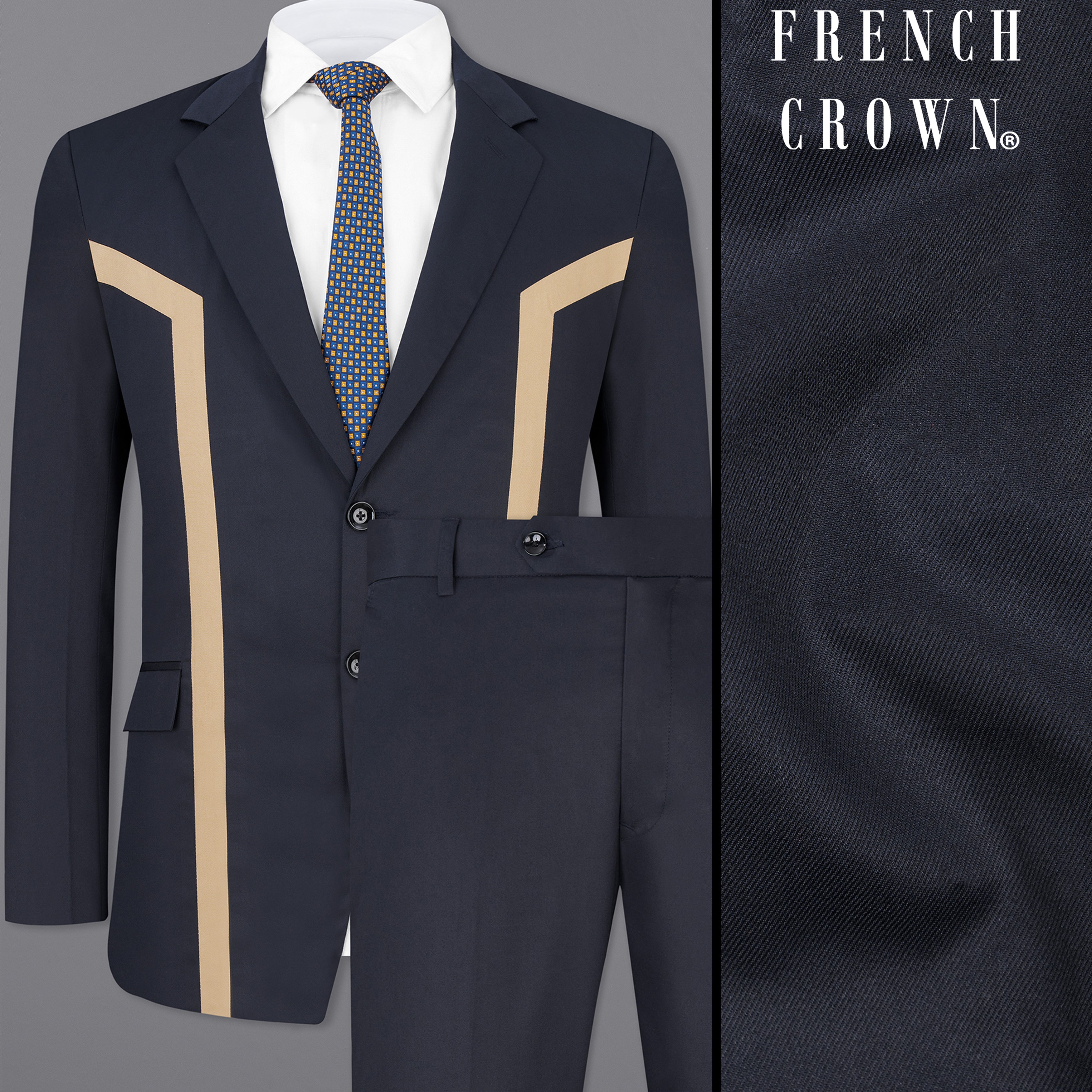 Thunder Blue with Brown Patch Work Premium Cotton Designer Suit