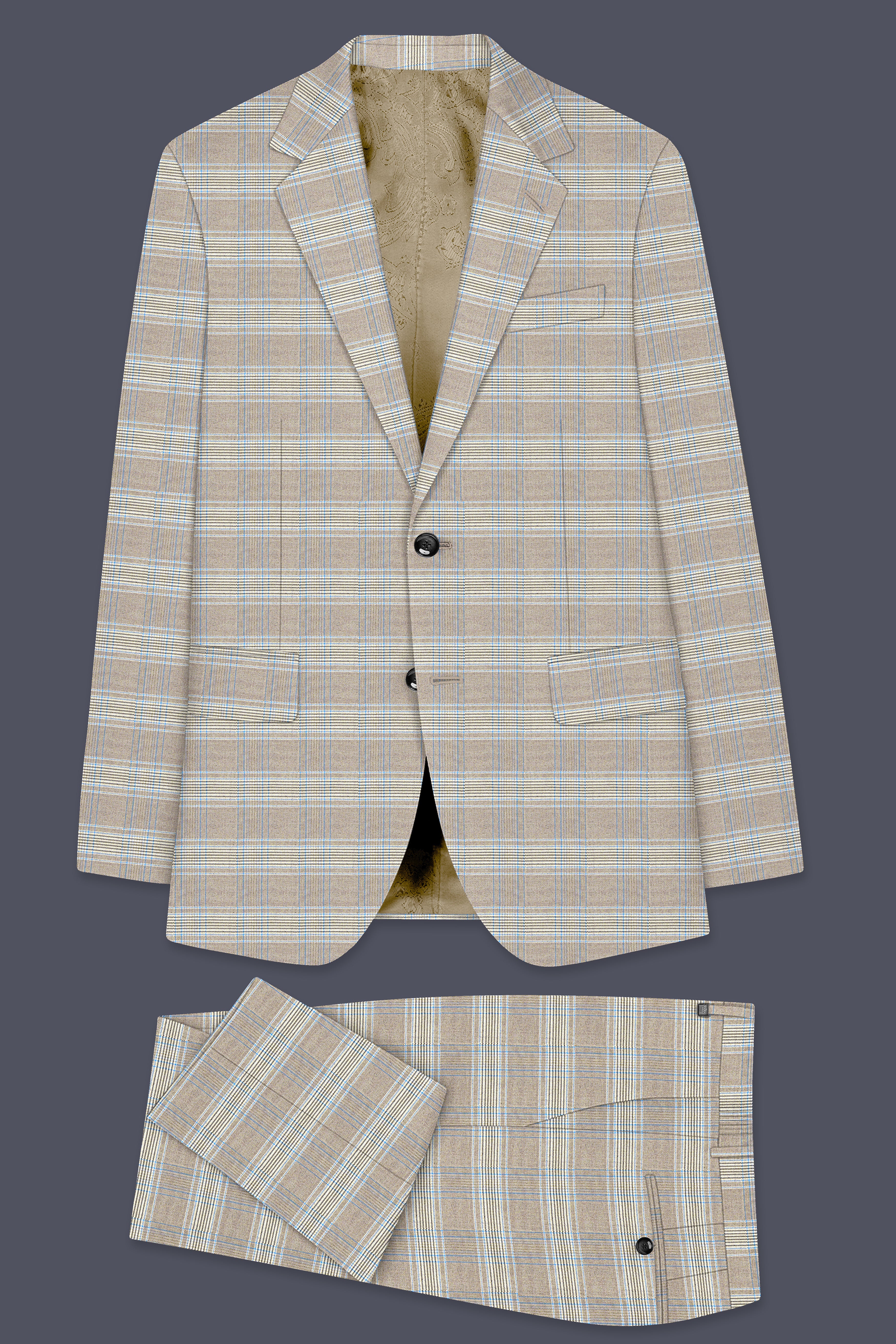 Sandrift Brown with Persian Blue Plaid Single Breasted Suit