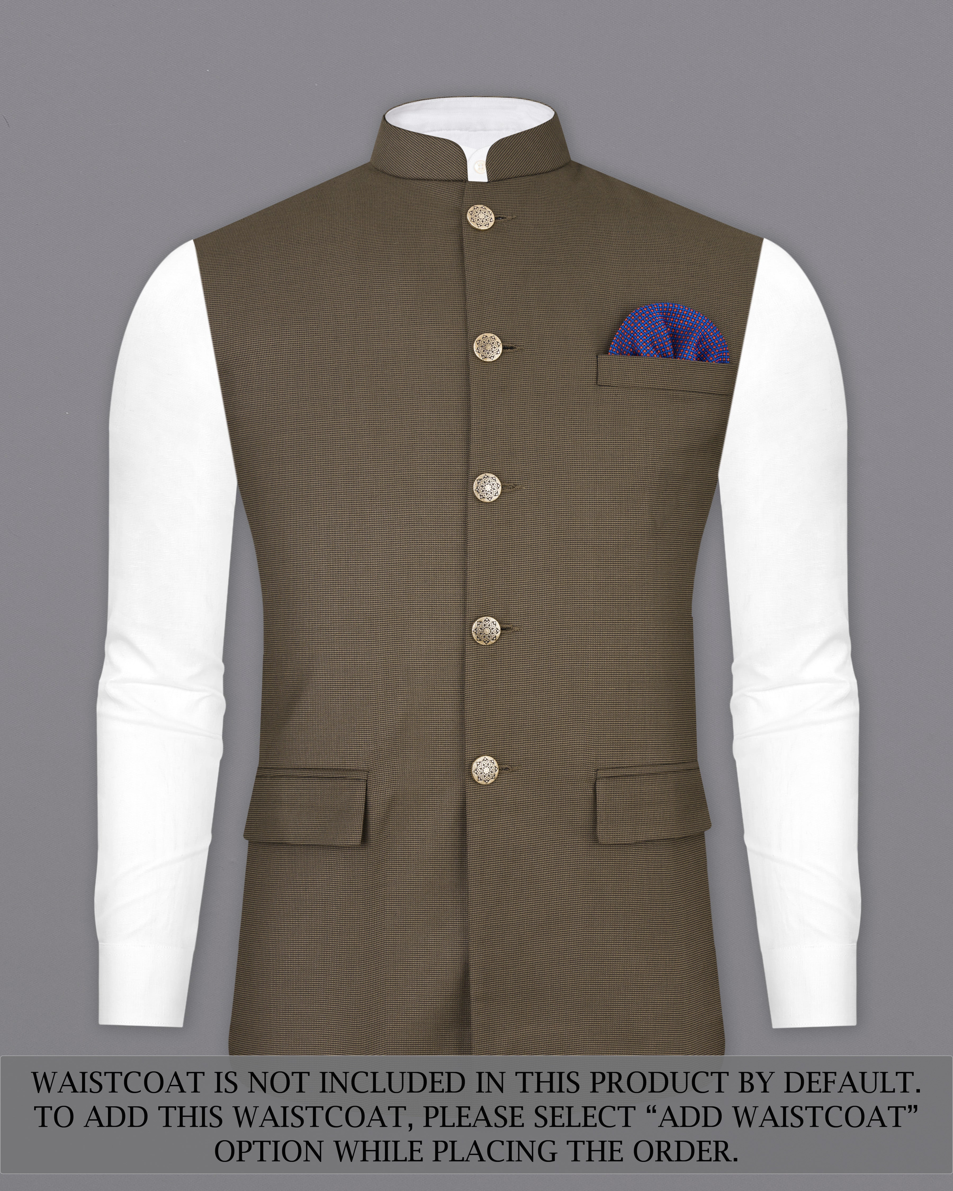 Fuscous Brown Cross Placket Bandhgala Suit