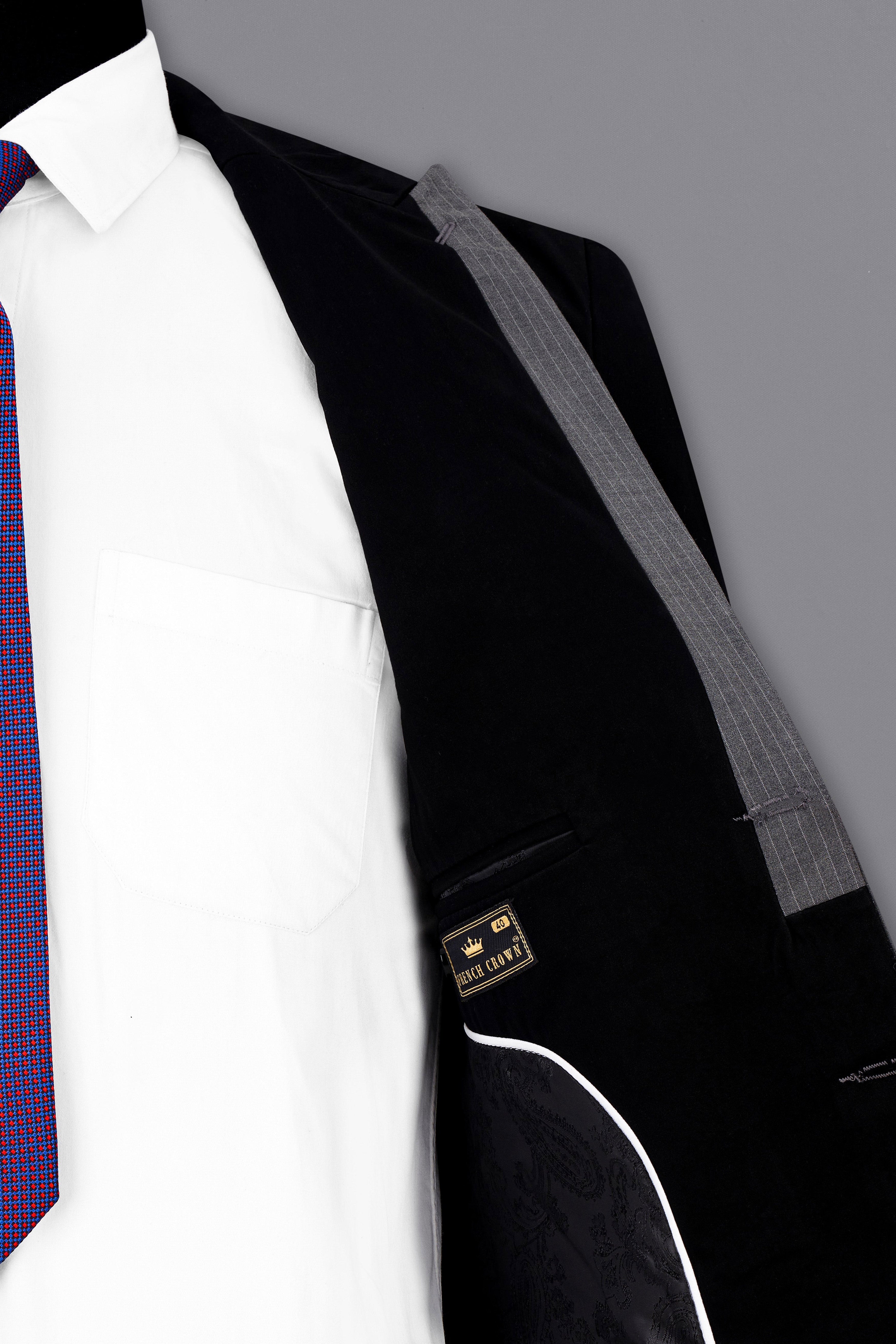 Noirex-Korean Black ( The Best Black We Have ) with Gray 4-Way Stretch Wrinkle-Free Single Breasted Designer Suit