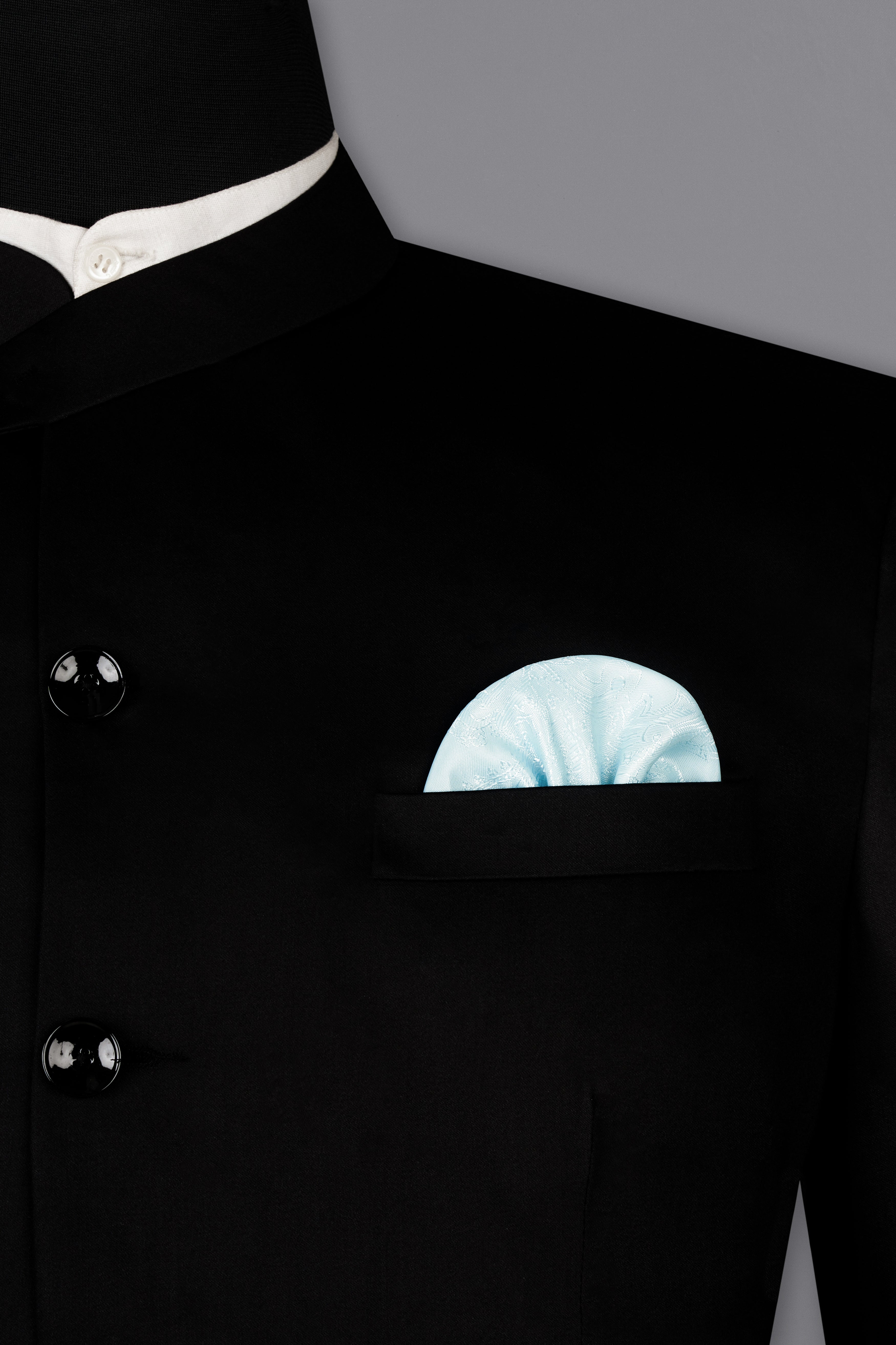 Noirex-Korean Black ( The Best Black We Have ) 4-Way Stretch Wrinkle-Free Fluid Drape Fabric Bandhgala Designer Suit