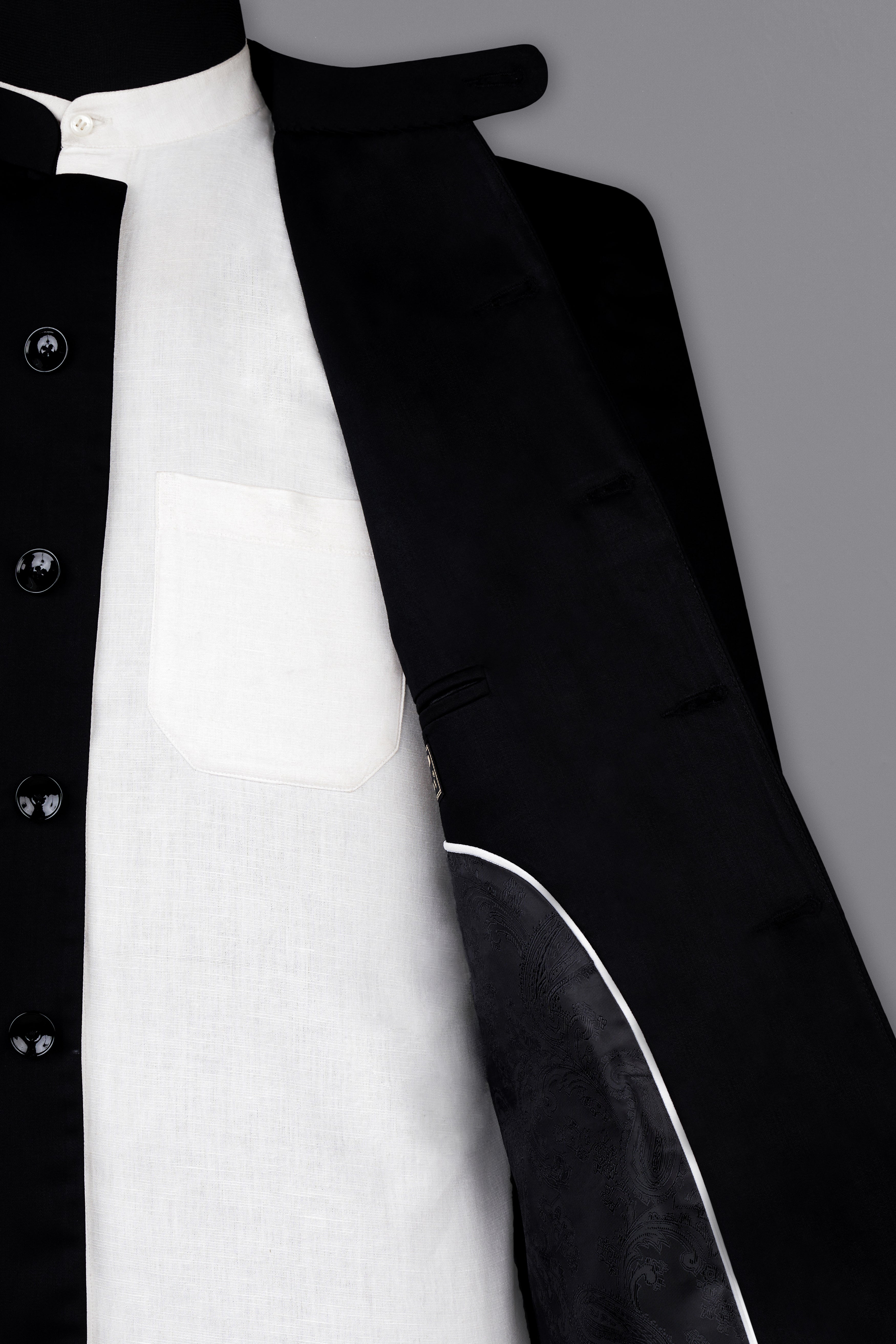 Noirex-Korean Black ( The Best Black We Have ) 4-Way Stretch Wrinkle-Free Fluid Drape Fabric Bandhgala Designer Suit