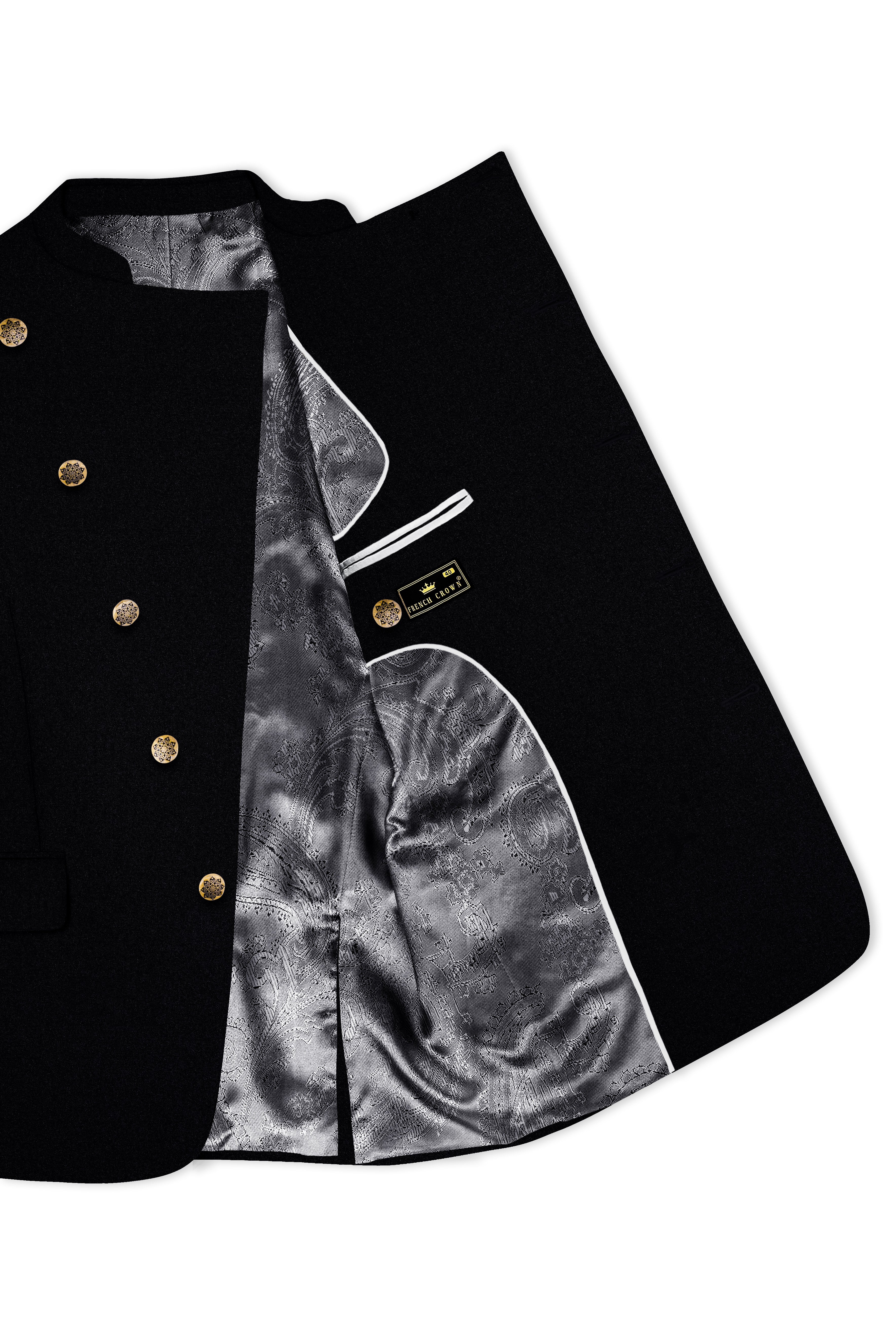 Noirex-Korean Black (The Best Black We Have) Cross Placket 4-Way Stretch Wrinkle-Free Fluid Drape Fabric Bandhgala Suit