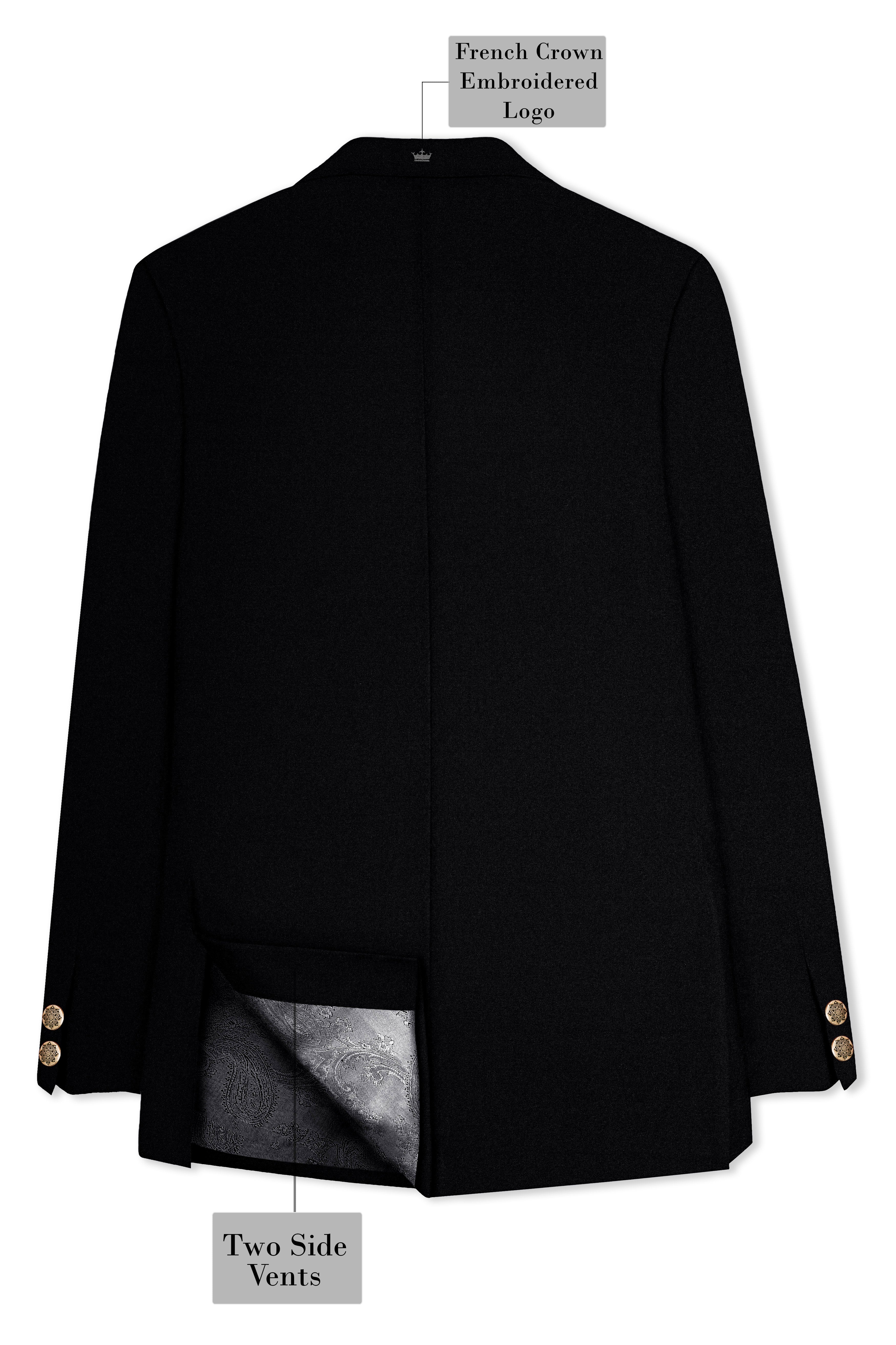 Noirex-Korean Black (The Best Black We Have) Cross Placket 4-Way Stretch Wrinkle-Free Fluid Drape Fabric Bandhgala Suit