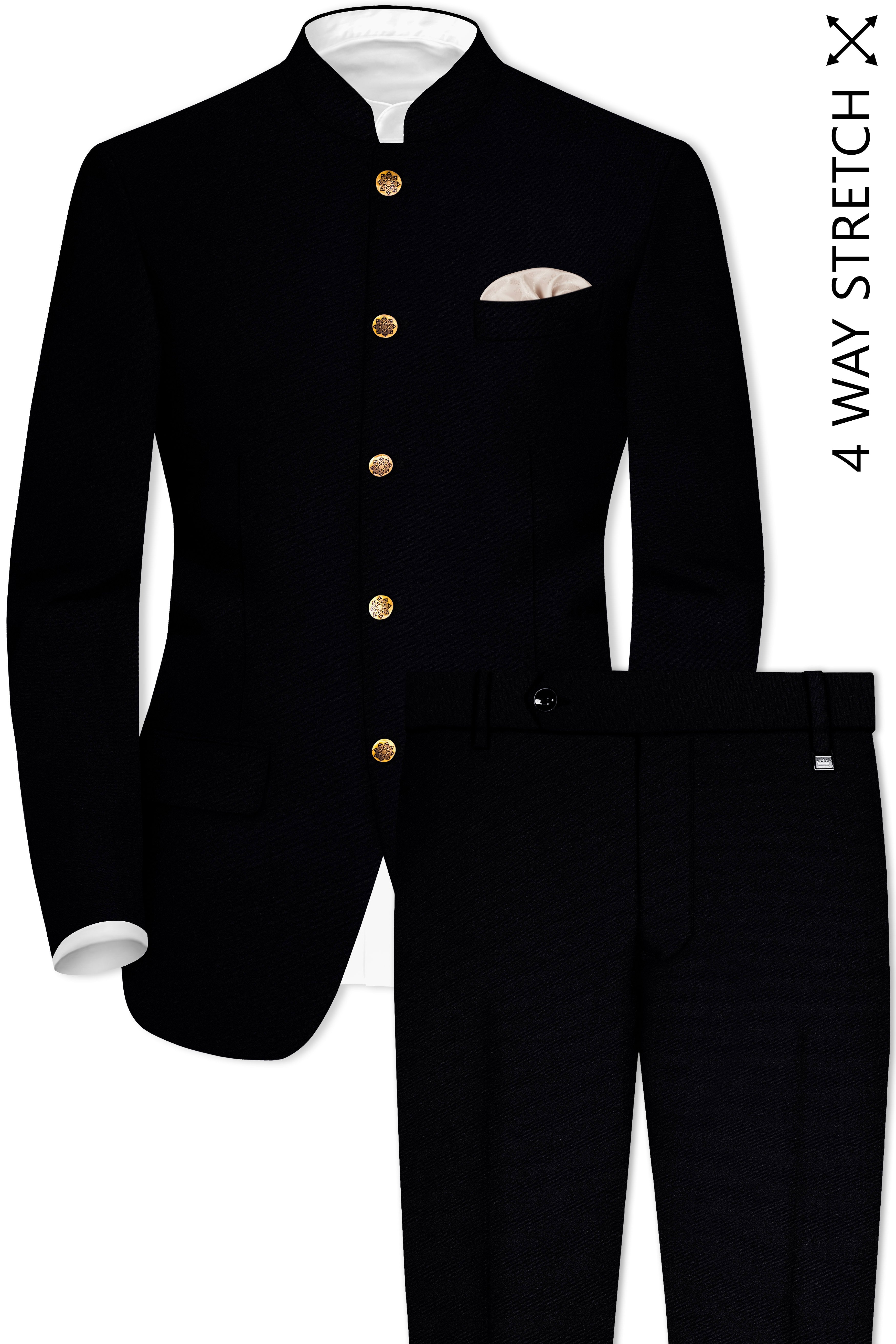 Noirex-Korean Black (The Best Black We Have) 4-Way Stretch Bandhgala Suit