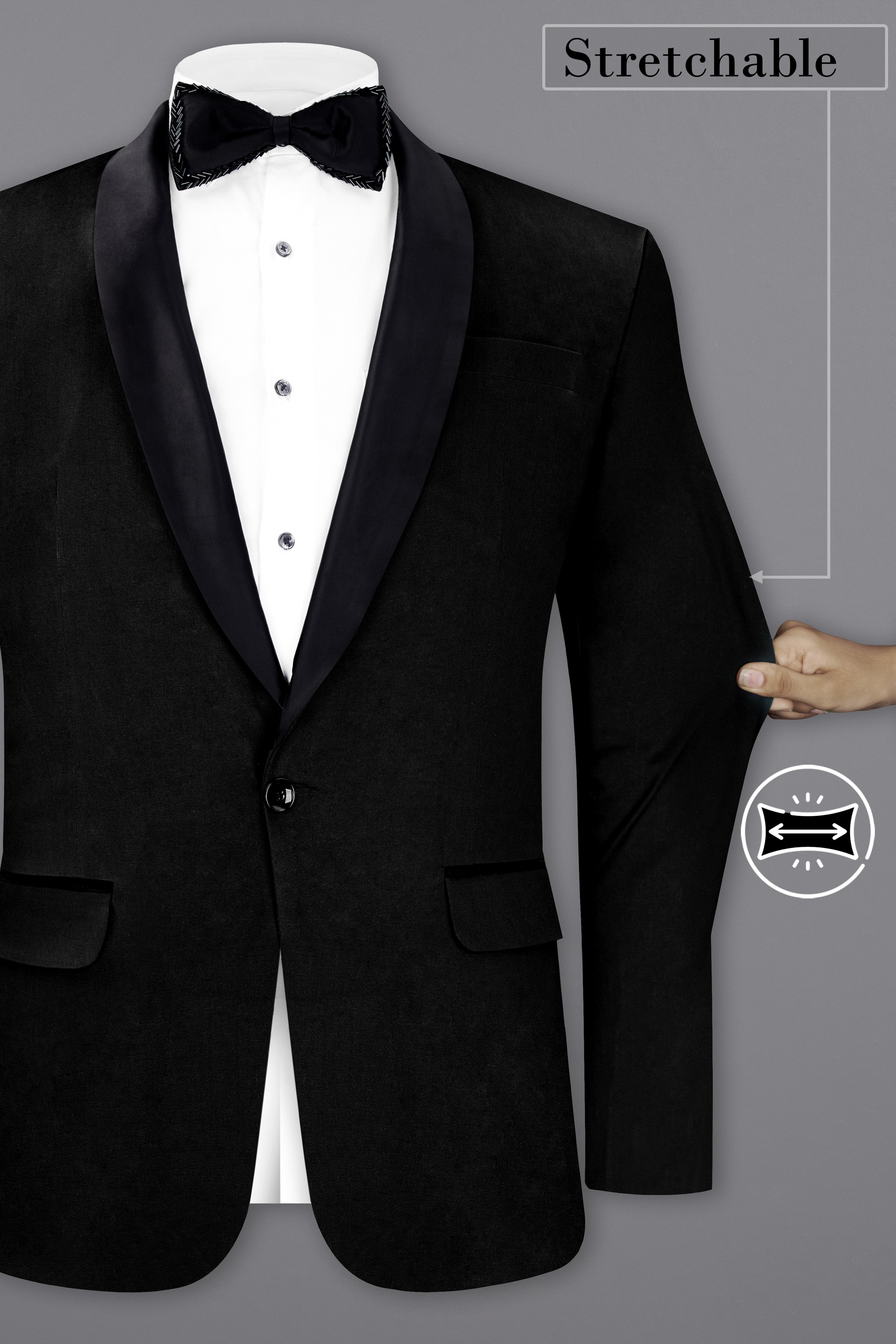 Jade Black Stretchable Premium Cotton Tuxedo Traveler Suit