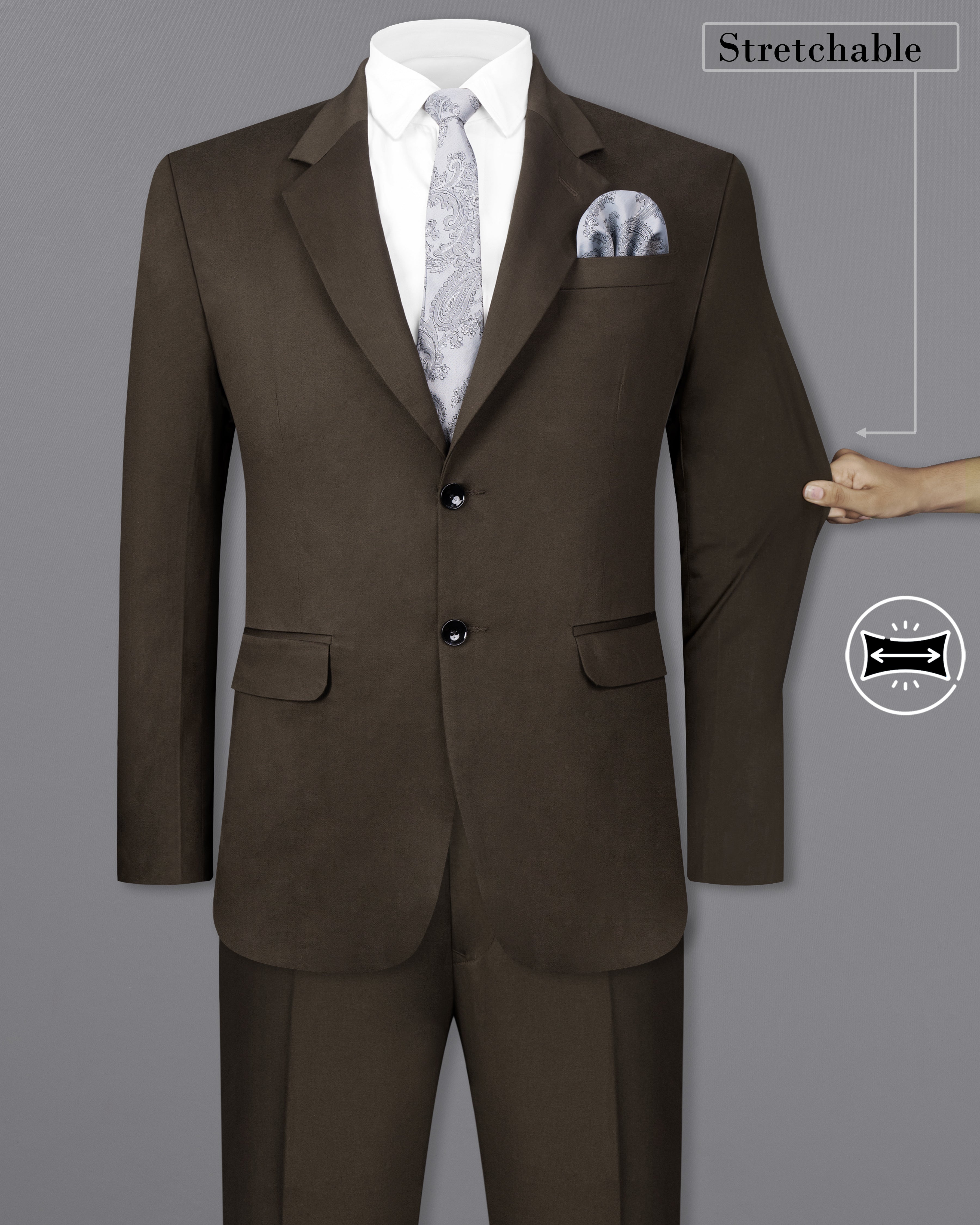 Walnut Brown Solid Stretchable Premium Cotton Traveler Suit