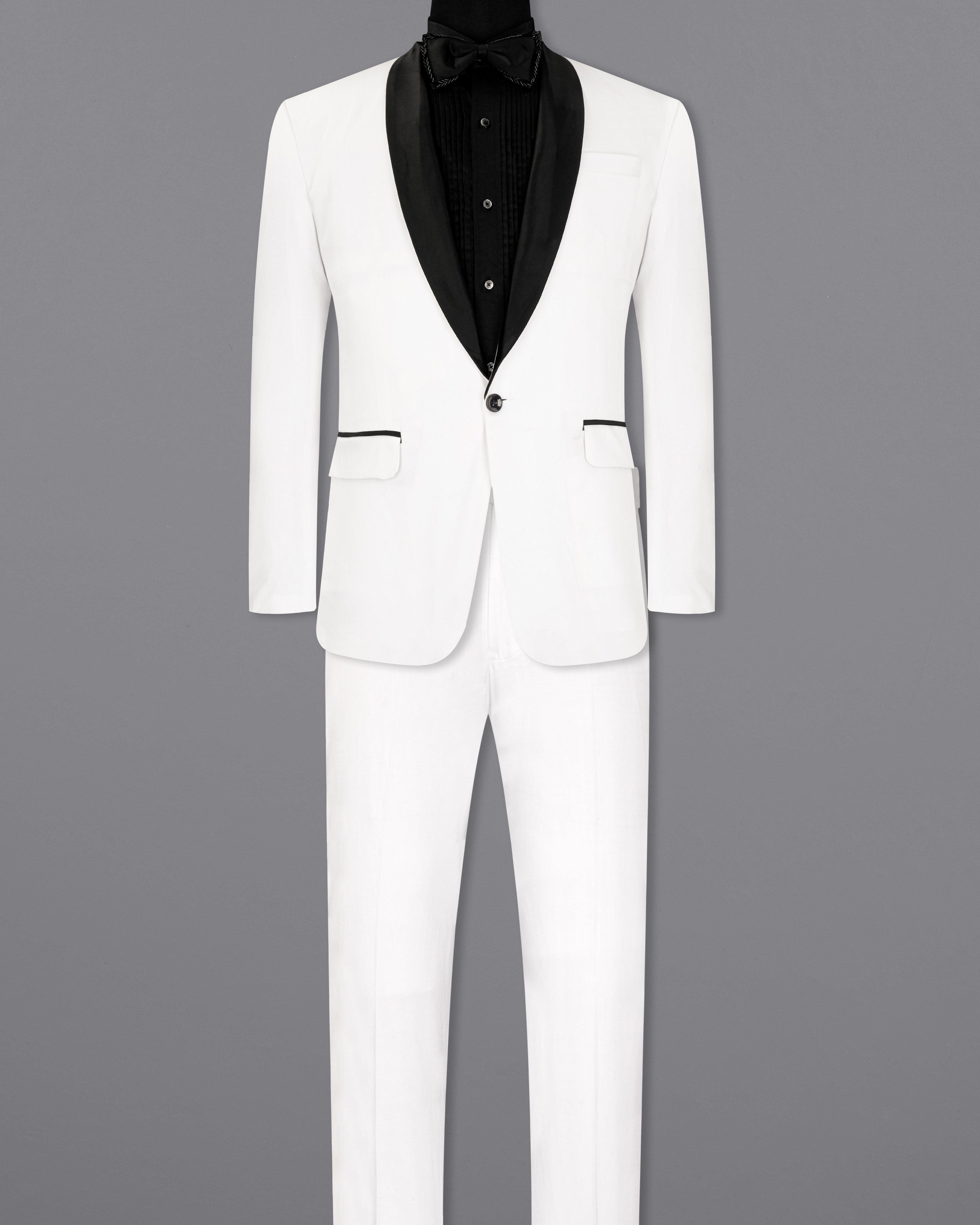 Bright White Stretchable Premium Cotton Tuxedo Traveler Suit