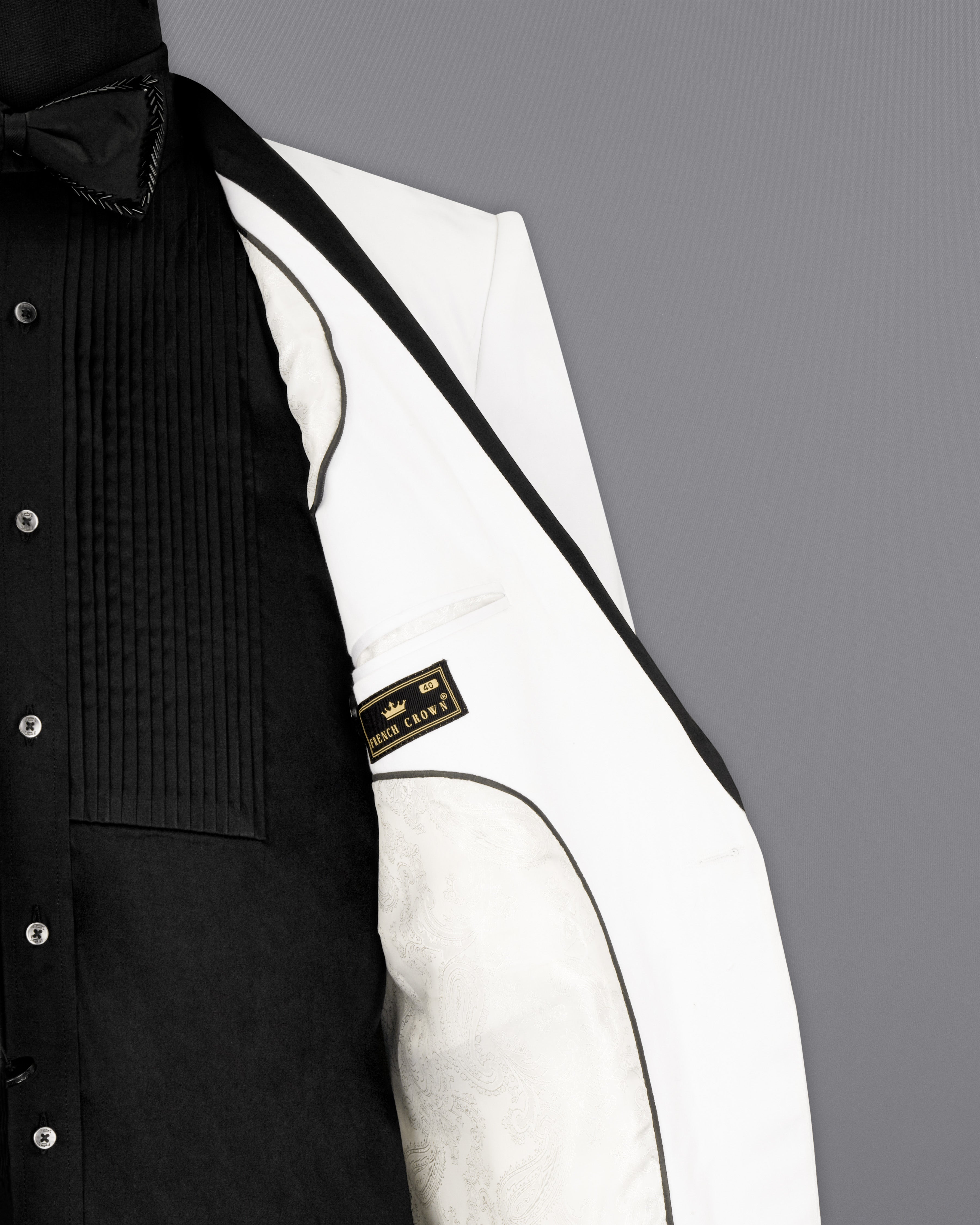 Bright White Stretchable Premium Cotton Tuxedo Traveler Suit