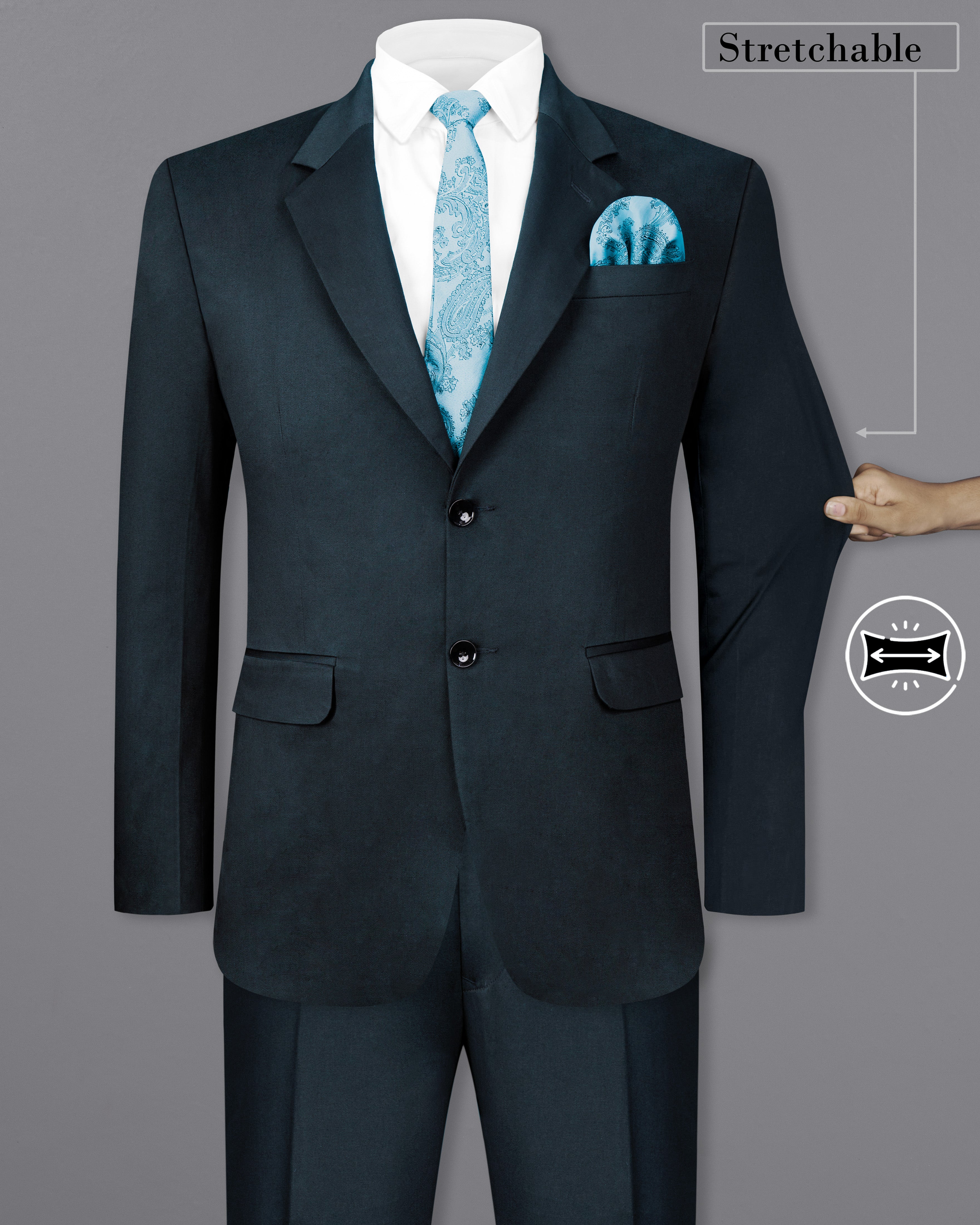 Timber Sea Blue Solid Stretchable Premium Cotton Traveler Suit ST2637-SB-36, ST2637-SB-38, ST2637-SB-40, ST2637-SB-42, ST2637-SB-44, ST2637-SB-46, ST2637-SB-48, ST2637-SB-50, ST2637-SB-52, ST2637-SB-54, ST2637-SB-56, ST2637-SB-58, ST2637-SB-60