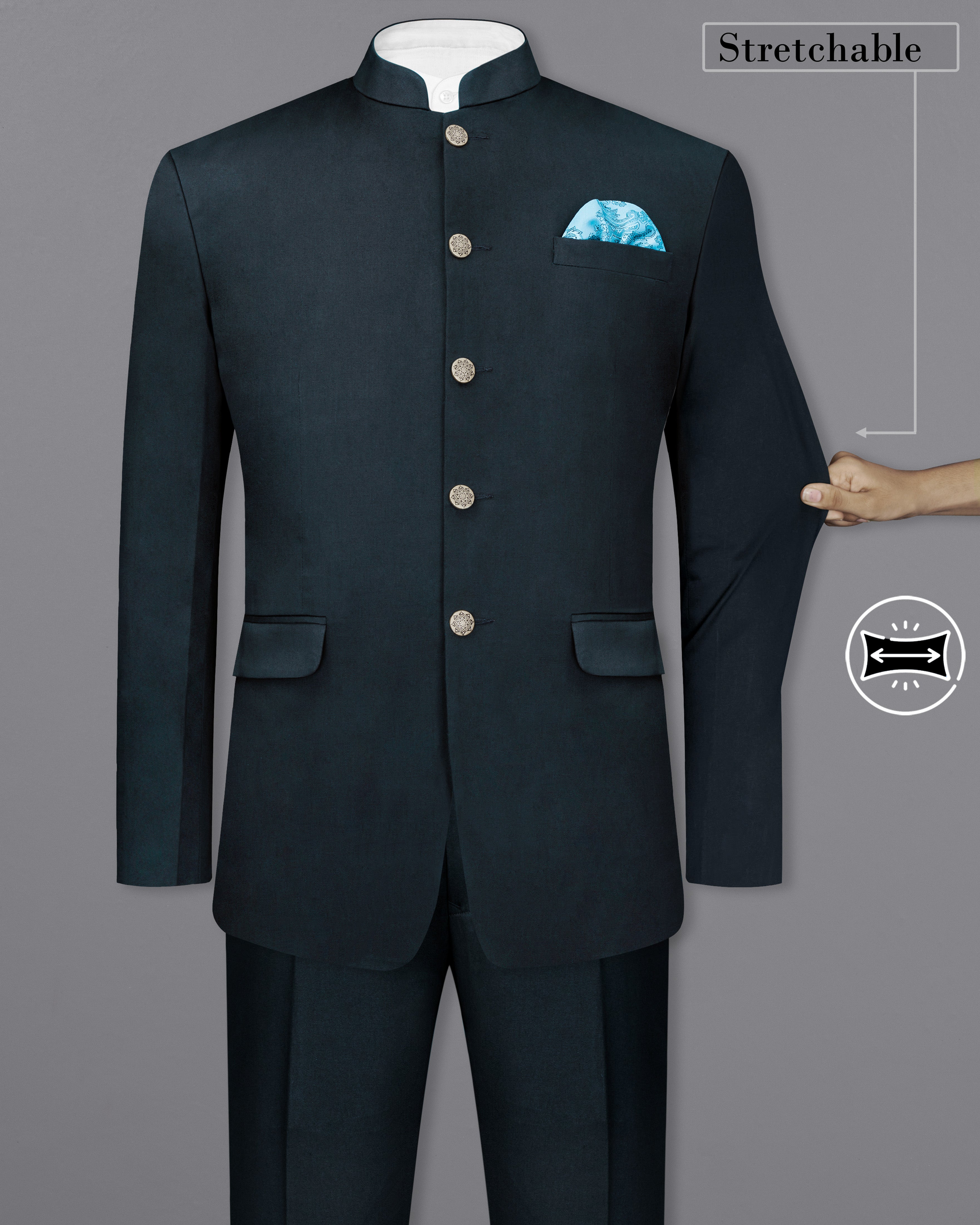 Timber Sea Blue Solid Stretchable Premium Cotton Bandhgala Traveler Suit ST2639-BG-36, ST2639-BG-38, ST2639-BG-40, ST2639-BG-42, ST2639-BG-44, ST2639-BG-46, ST2639-BG-48, ST2639-BG-50, ST2639-BG-52, ST2639-BG-54, ST2639-BG-56, ST2639-BG-58, ST2639-BG-60