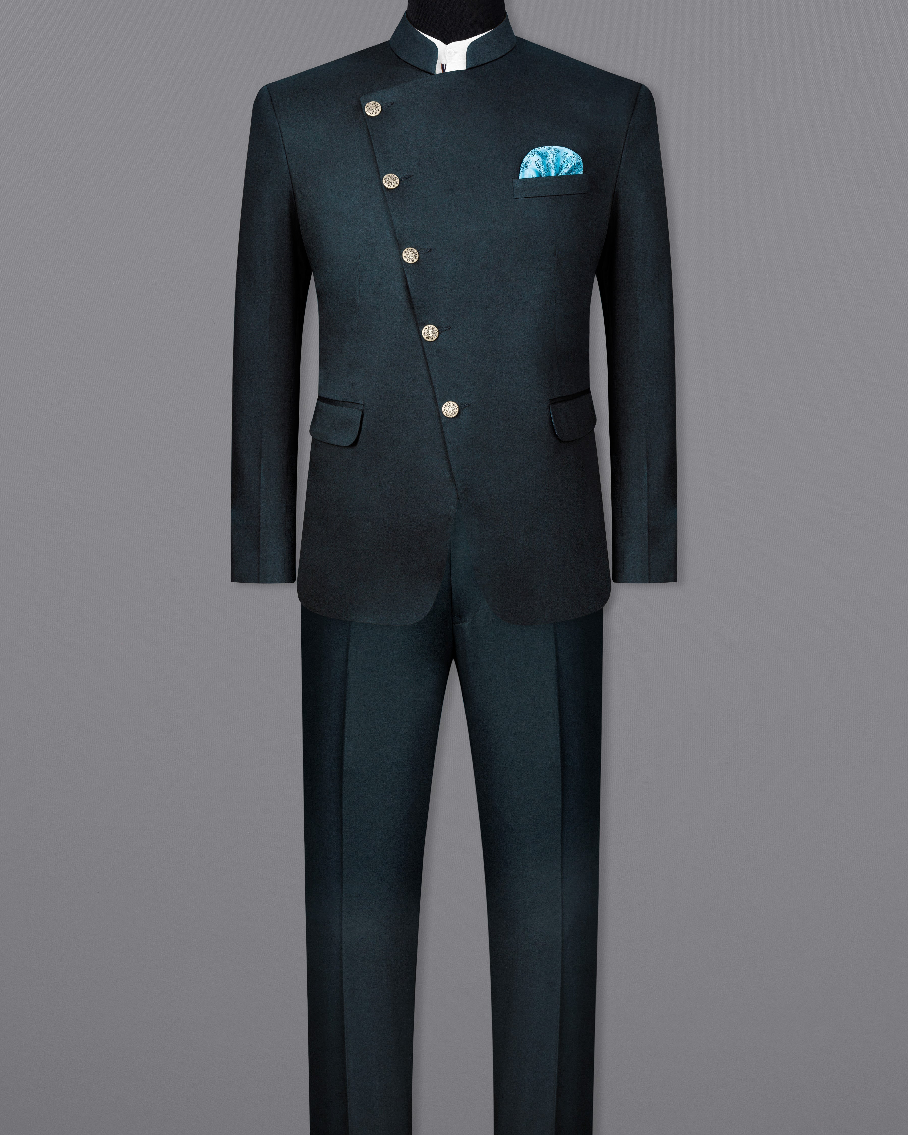 Timber Sea Blue Cross Placket Stretchable Premium Cotton Bandhgala Traveler Suit ST2640-CBG-36, ST2640-CBG-38, ST2640-CBG-40, ST2640-CBG-42, ST2640-CBG-44, ST2640-CBG-46, ST2640-CBG-48, ST2640-CBG-50, ST2640-CBG-52, ST2640-CBG-54, ST2640-CBG-56, ST2640-CBG-58, ST2640-CBG-60