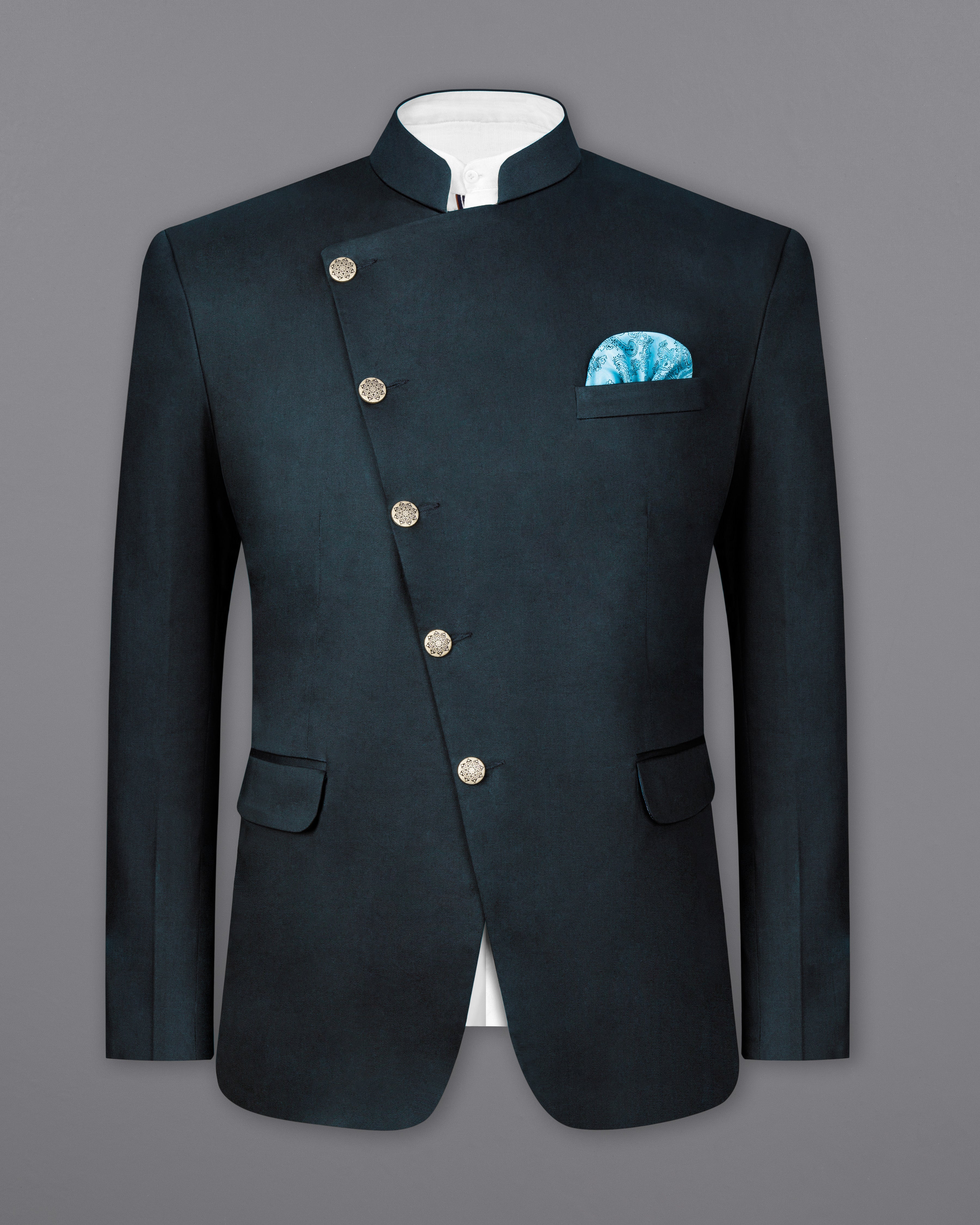 Timber Sea Blue Cross Placket Stretchable Premium Cotton Bandhgala Traveler Suit ST2640-CBG-36, ST2640-CBG-38, ST2640-CBG-40, ST2640-CBG-42, ST2640-CBG-44, ST2640-CBG-46, ST2640-CBG-48, ST2640-CBG-50, ST2640-CBG-52, ST2640-CBG-54, ST2640-CBG-56, ST2640-CBG-58, ST2640-CBG-60