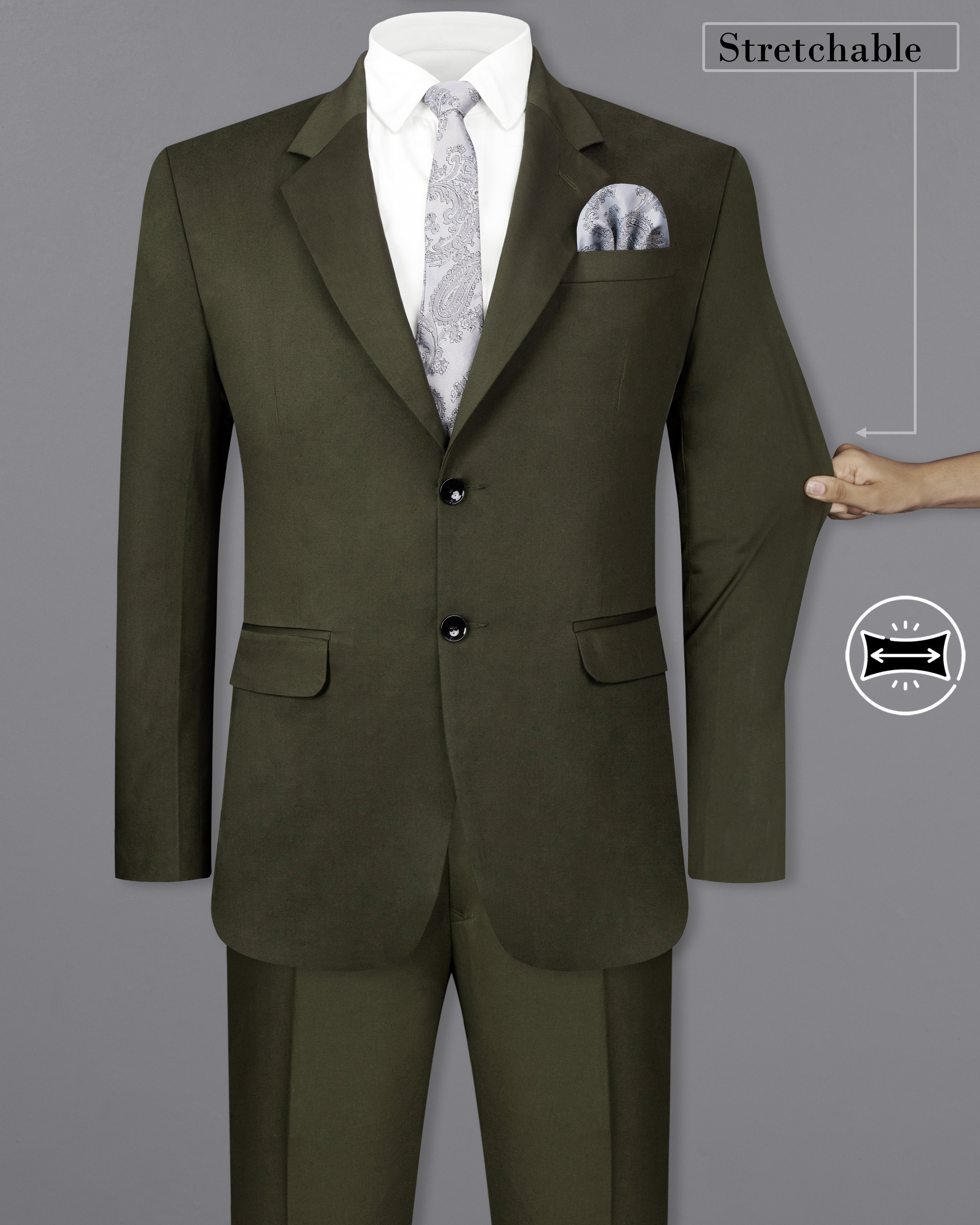 Taupe Green Solid Stretchable Premium Cotton Traveler Suit ST2642-SB-36, ST2642-SB-38, ST2642-SB-40, ST2642-SB-42, ST2642-SB-44, ST2642-SB-46, ST2642-SB-48, ST2642-SB-50, ST2642-SB-52, ST2642-SB-54, ST2642-SB-56, ST2642-SB-58, ST2642-SB-60