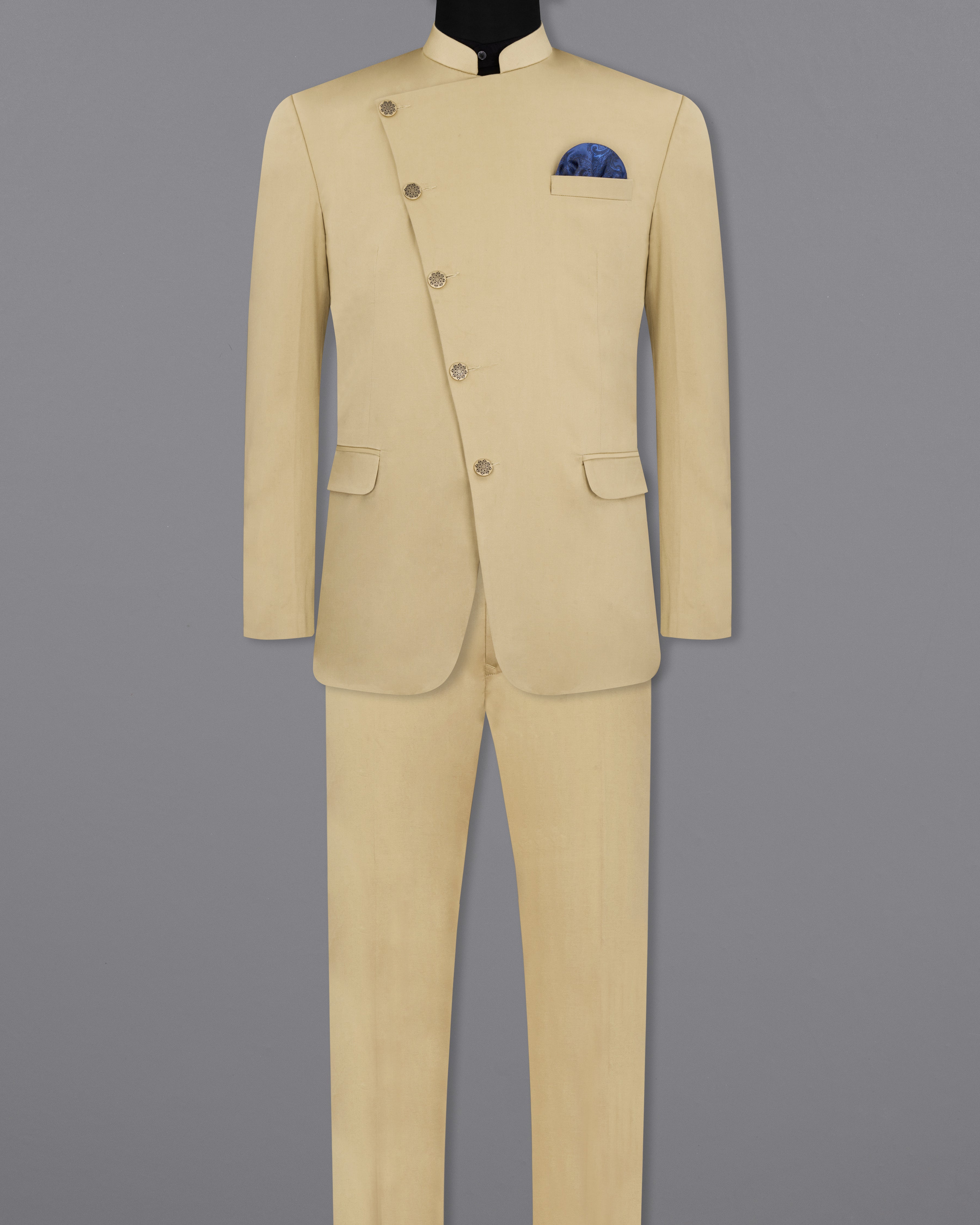 Pavlova Cream Cross Placket Stretchable Premium Cotton Bandhgala Traveler Suit ST2650-CBG-36, ST2650-CBG-38, ST2650-CBG-40, ST2650-CBG-42, ST2650-CBG-44, ST2650-CBG-46, ST2650-CBG-48, ST2650-CBG-50, ST2650-CBG-52, ST2650-CBG-54, ST2650-CBG-56, ST2650-CBG-58, ST2650-CBG-60