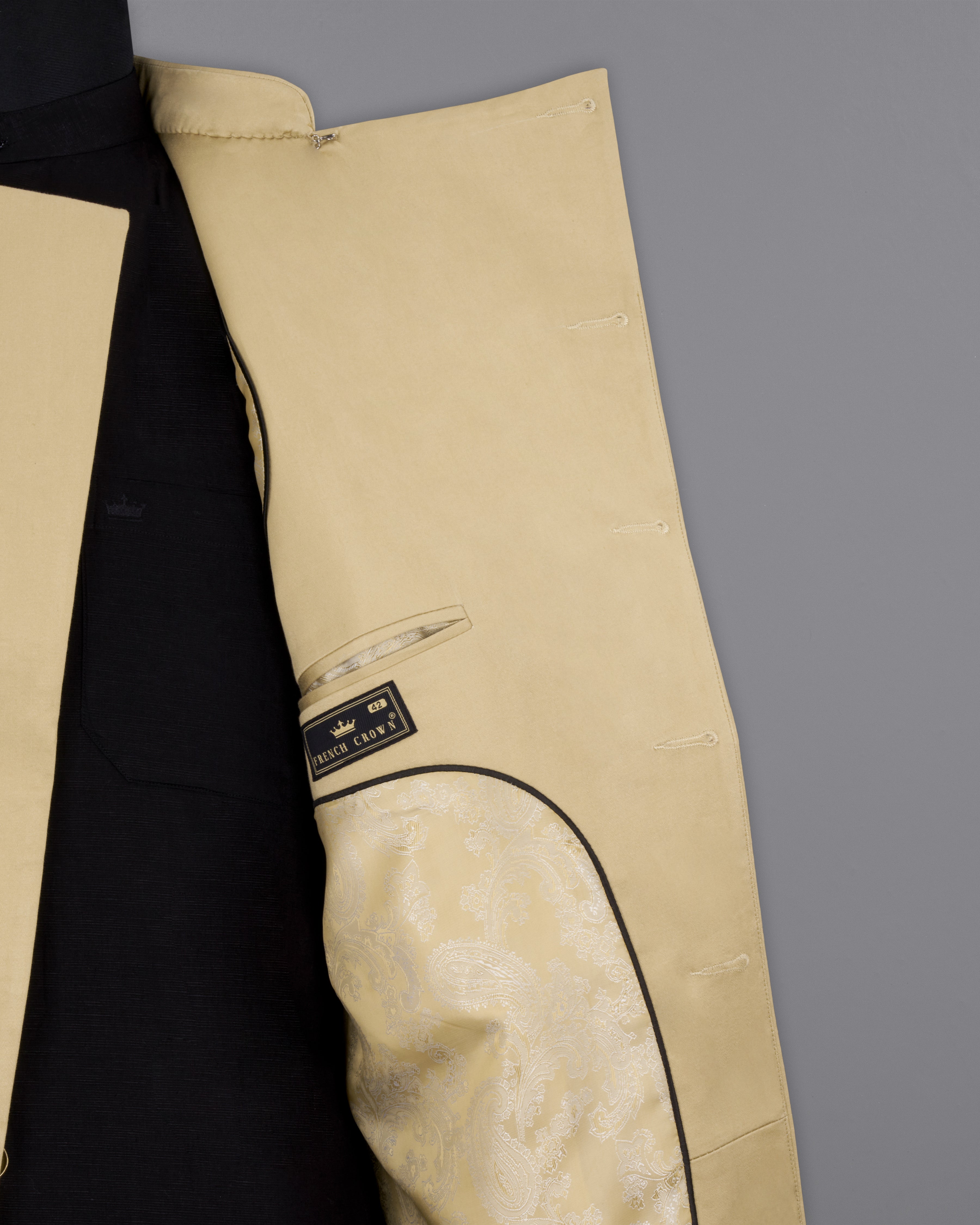 Pavlova Cream Cross Placket Stretchable Premium Cotton Bandhgala Traveler Suit ST2650-CBG-36, ST2650-CBG-38, ST2650-CBG-40, ST2650-CBG-42, ST2650-CBG-44, ST2650-CBG-46, ST2650-CBG-48, ST2650-CBG-50, ST2650-CBG-52, ST2650-CBG-54, ST2650-CBG-56, ST2650-CBG-58, ST2650-CBG-60