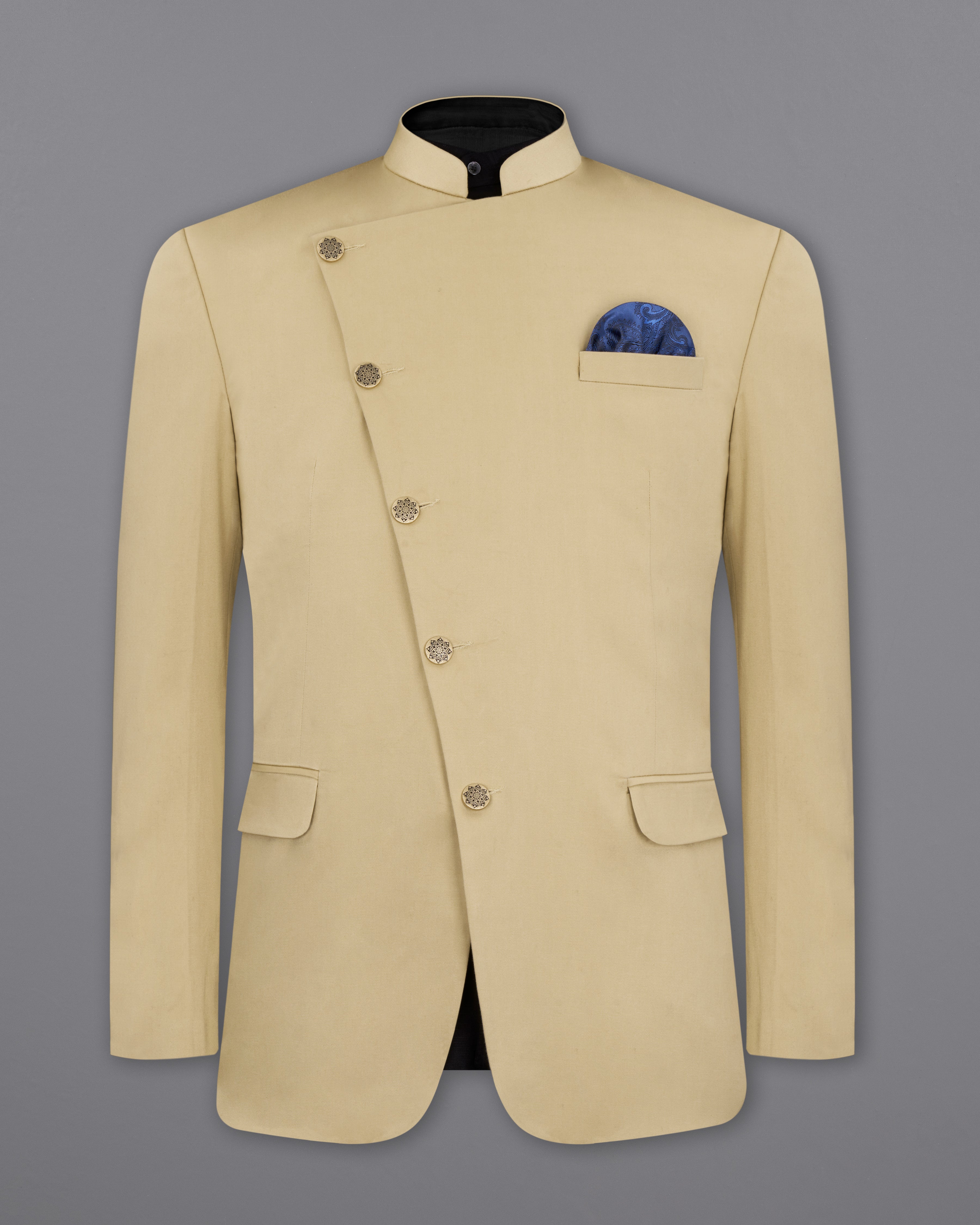 Pavlova Cream Cross Placket Stretchable Premium Cotton Bandhgala Traveler Suit ST2650-CBG-36, ST2650-CBG-38, ST2650-CBG-40, ST2650-CBG-42, ST2650-CBG-44, ST2650-CBG-46, ST2650-CBG-48, ST2650-CBG-50, ST2650-CBG-52, ST2650-CBG-54, ST2650-CBG-56, ST2650-CBG-58, ST2650-CBG-60