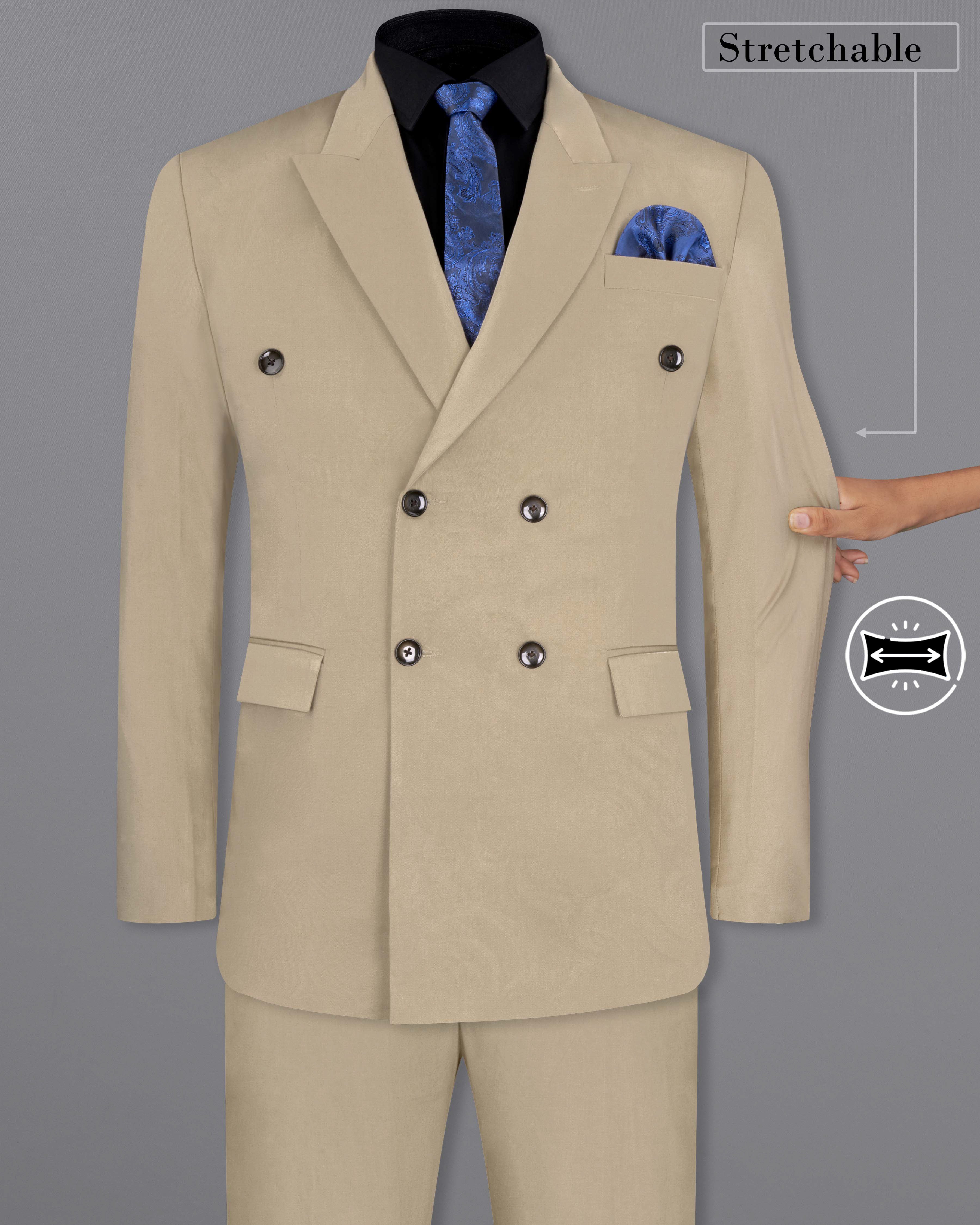 Quicksand Brown Stretchable Double Breasted Premium Cotton Traveler Suit ST2653-DB-36, ST2653-DB-38, ST2653-DB-40, ST2653-DB-42, ST2653-DB-44, ST2653-DB-46, ST2653-DB-48, ST2653-DB-50, ST2653-DB-52, ST2653-DB-54, ST2653-DB-56, ST2653-DB-58, ST2653-DB-60