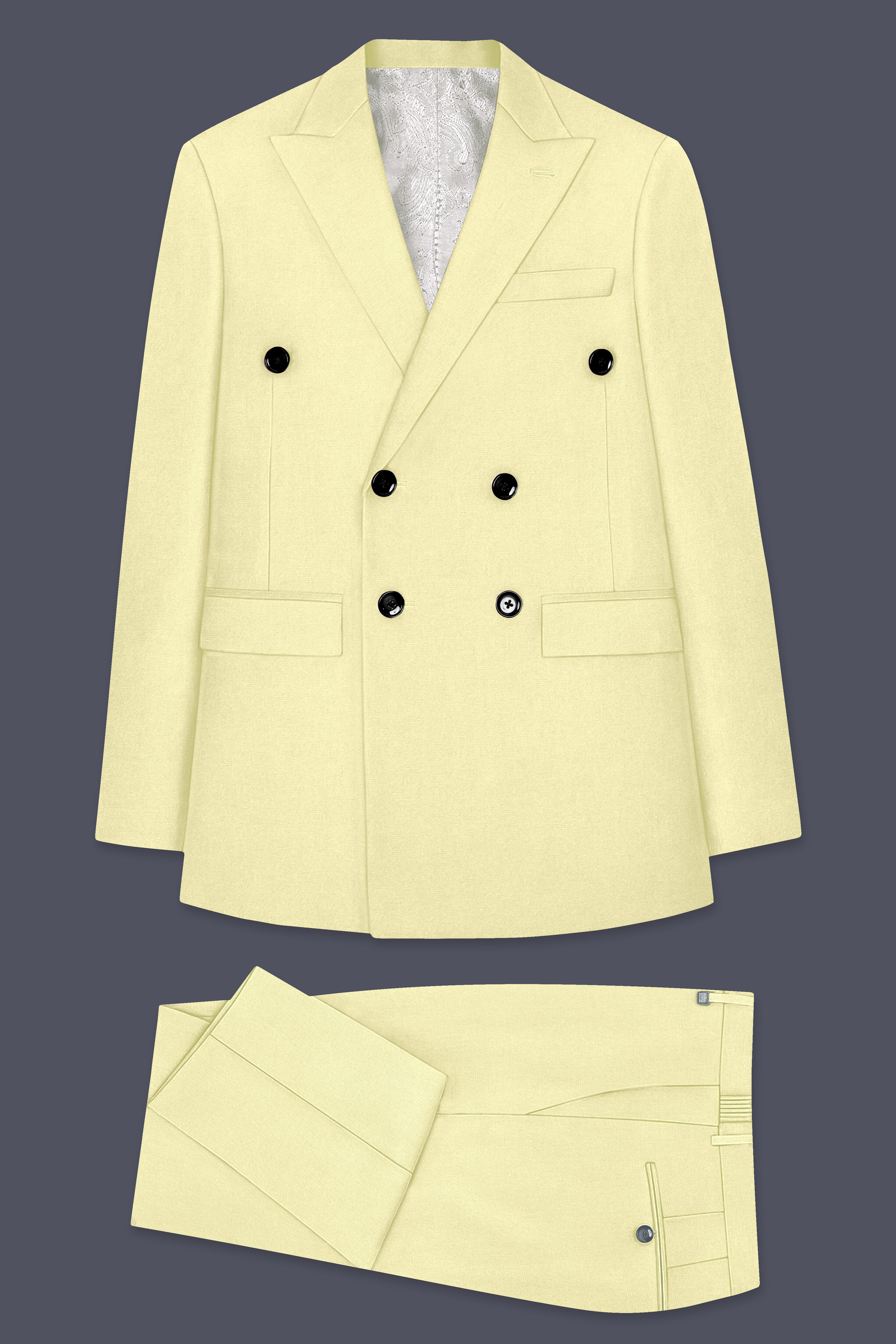 Maize Cream Stretchable Double Breasted Premium Cotton Traveler Suit