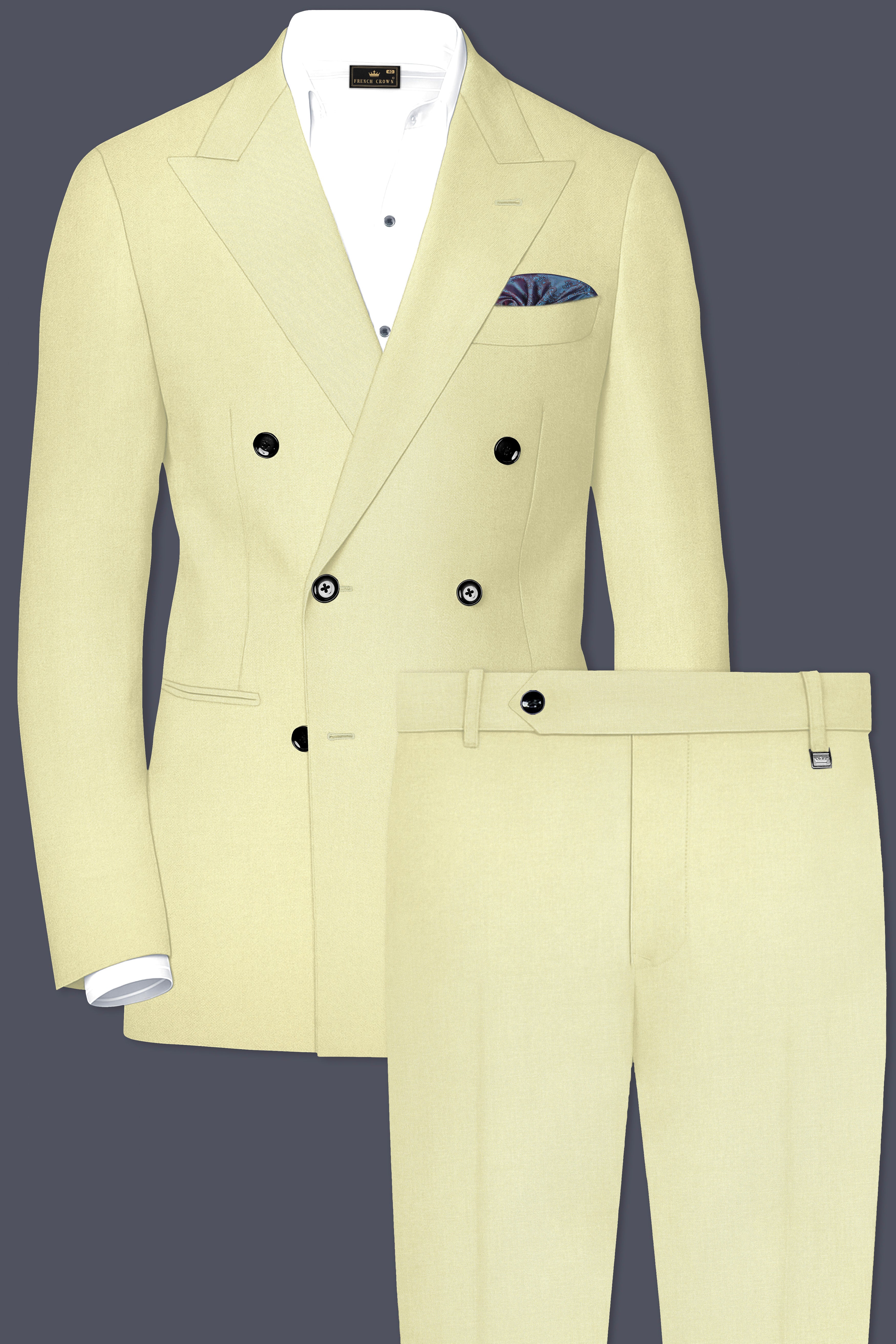 Maize Cream Stretchable Double Breasted Premium Cotton Traveler Suit