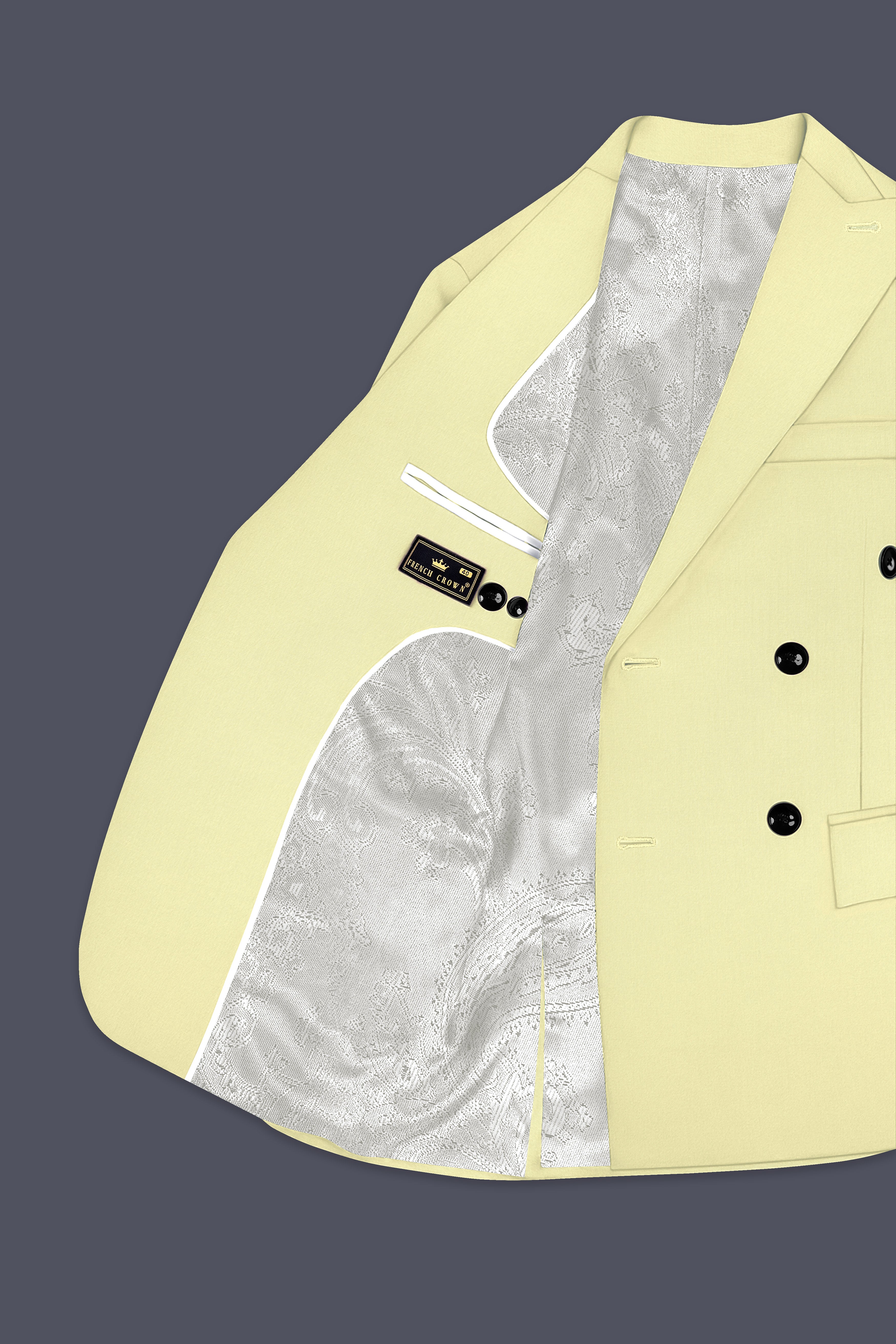 Maize Cream Stretchable Double Breasted Premium Cotton Traveler Suit