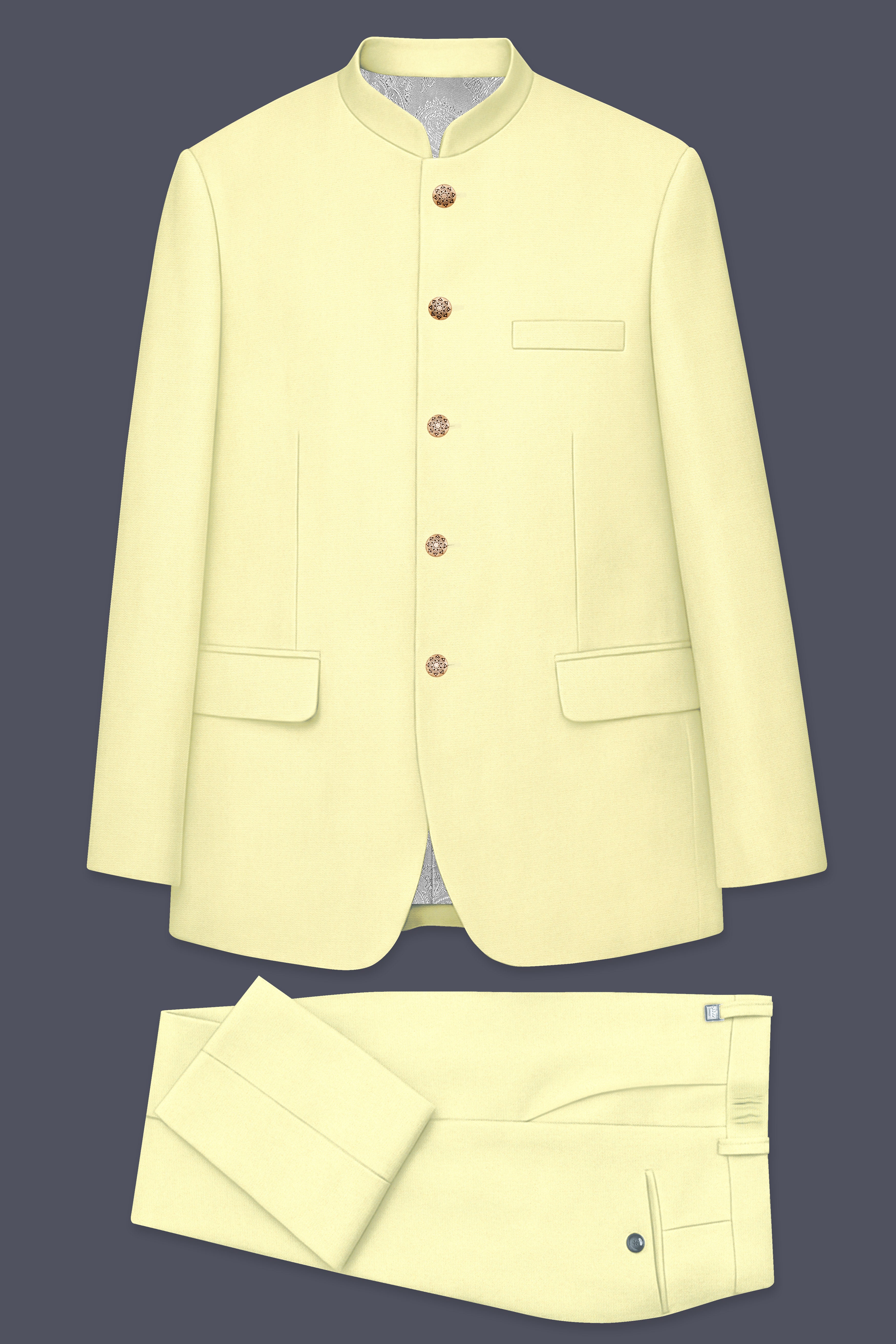 Maize Cream Stretchable Bandhgala Premium Cotton Traveler Suit